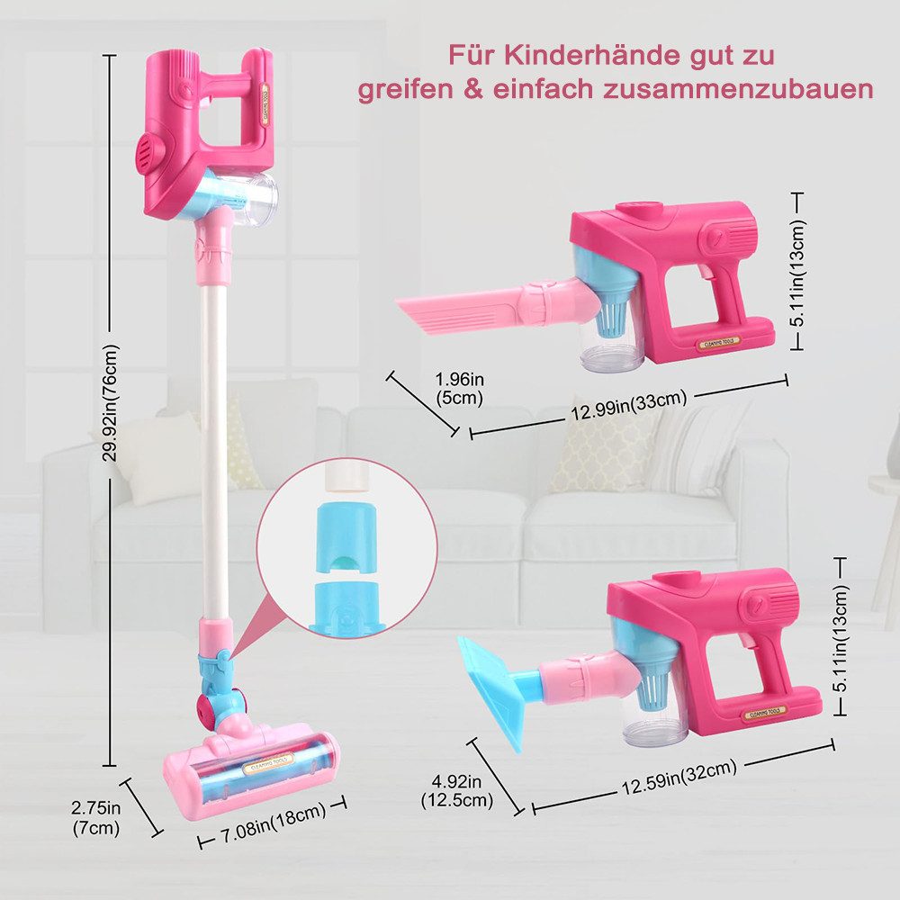 Minicloss Kinder-Staubsauger Spielzeugstaubsauger für Kinder 3 4 5 6 Jahren,Rollenspiele, mit Licht und Sound,Kinderstaubsauger mit Echter Saugfunktion