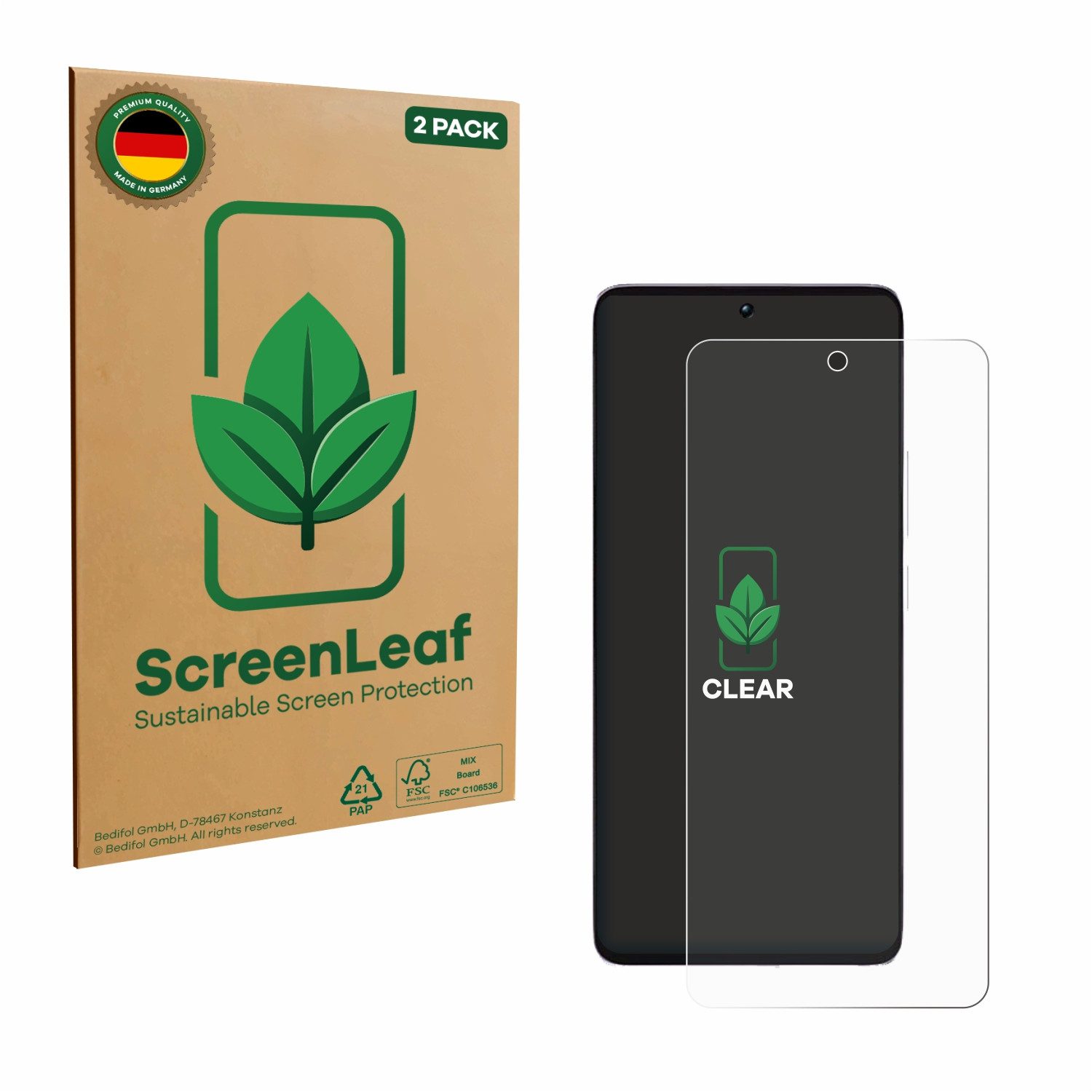 ScreenLeaf Displayschutzfolie Schutzfolie für Xiaomi Poco M7 Pro 4G, 2 Stück, nachhaltiger Displayschutz Schutz Folie Klar Transparent