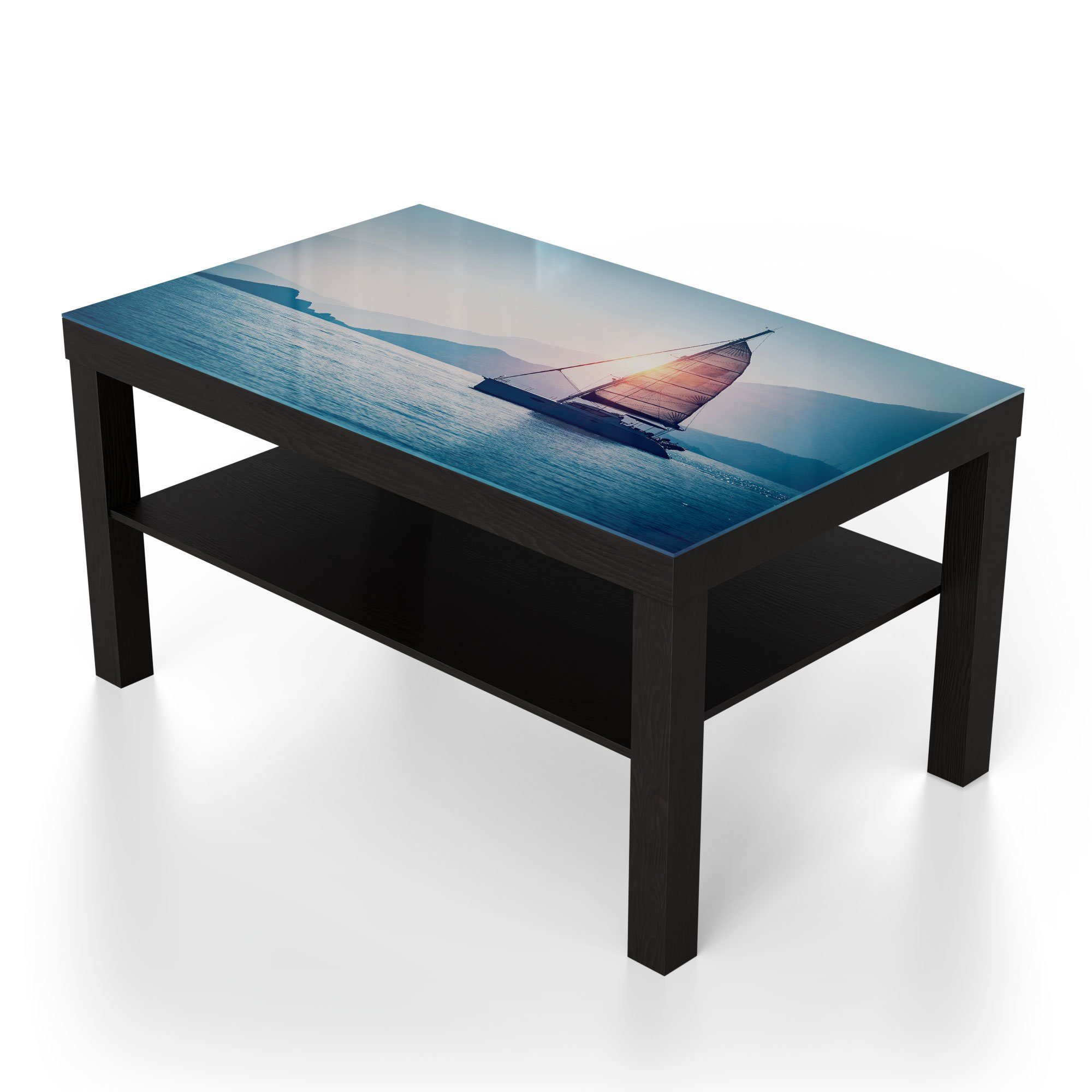 DEQORI Couchtisch 'Segelboot in Abendsonne', Glas Schwarz modern Beistelltisch Glastisch