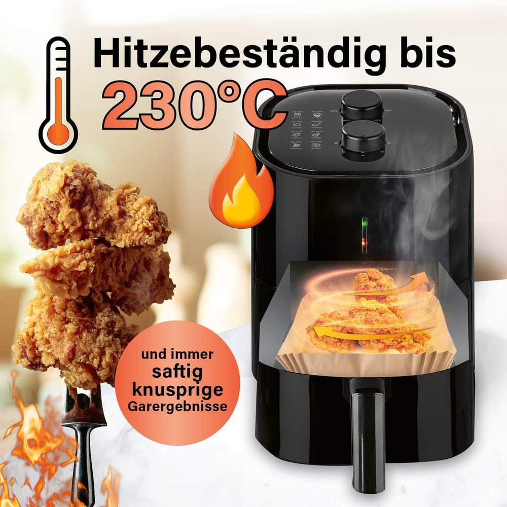 GOURMETmaxx Backpapier Backpapier mit Antihaftbesachichtung, Airfryer Heißluftfritteuse Einwegschalen Baking Paper 200 Stück