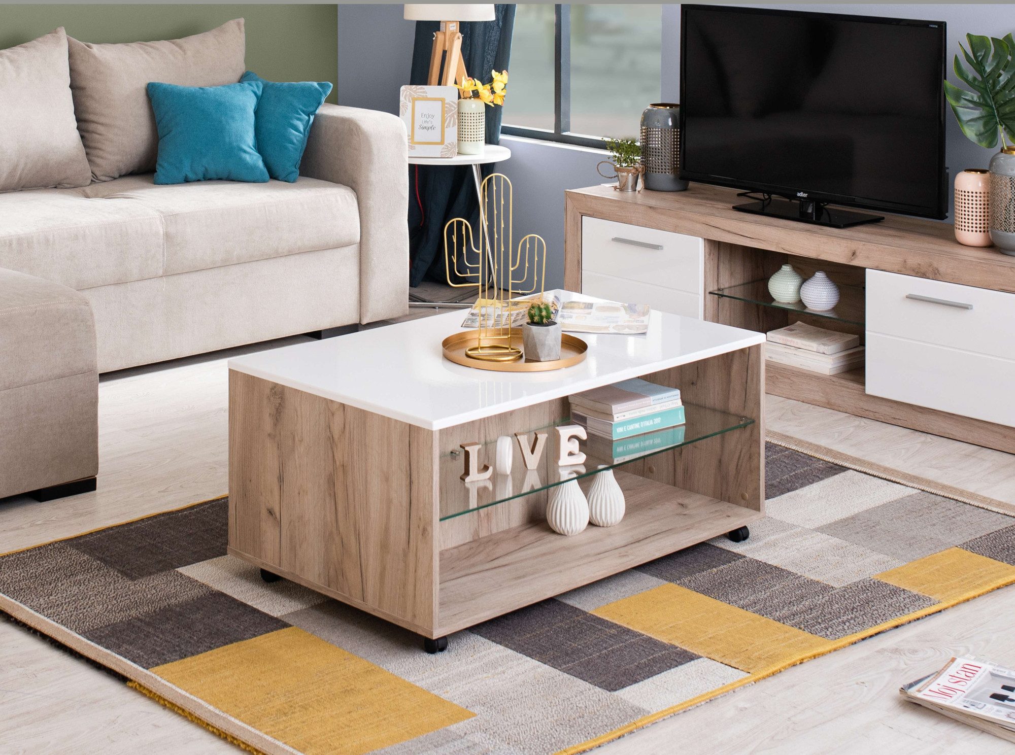 Home affaire Couchtisch Bert Kaffetisch, 100 cm, in trendigen Farben, modern, Hochglanzplatte, mit Rollen