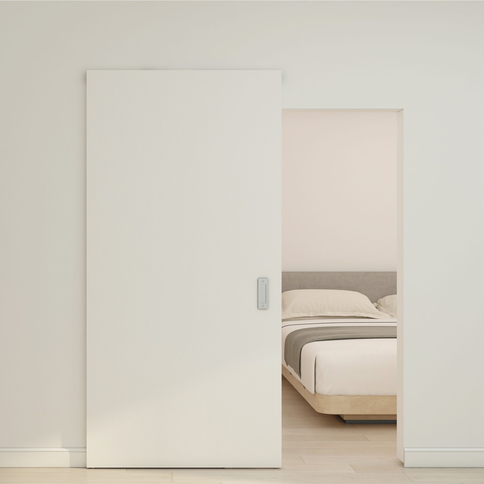 inova wohnen Schiebetür Holzschiebetür 103 x 210 cm (Komplett-Set), Weiß, Komplettset mit unsichtbarer Laufschiene und Softclose