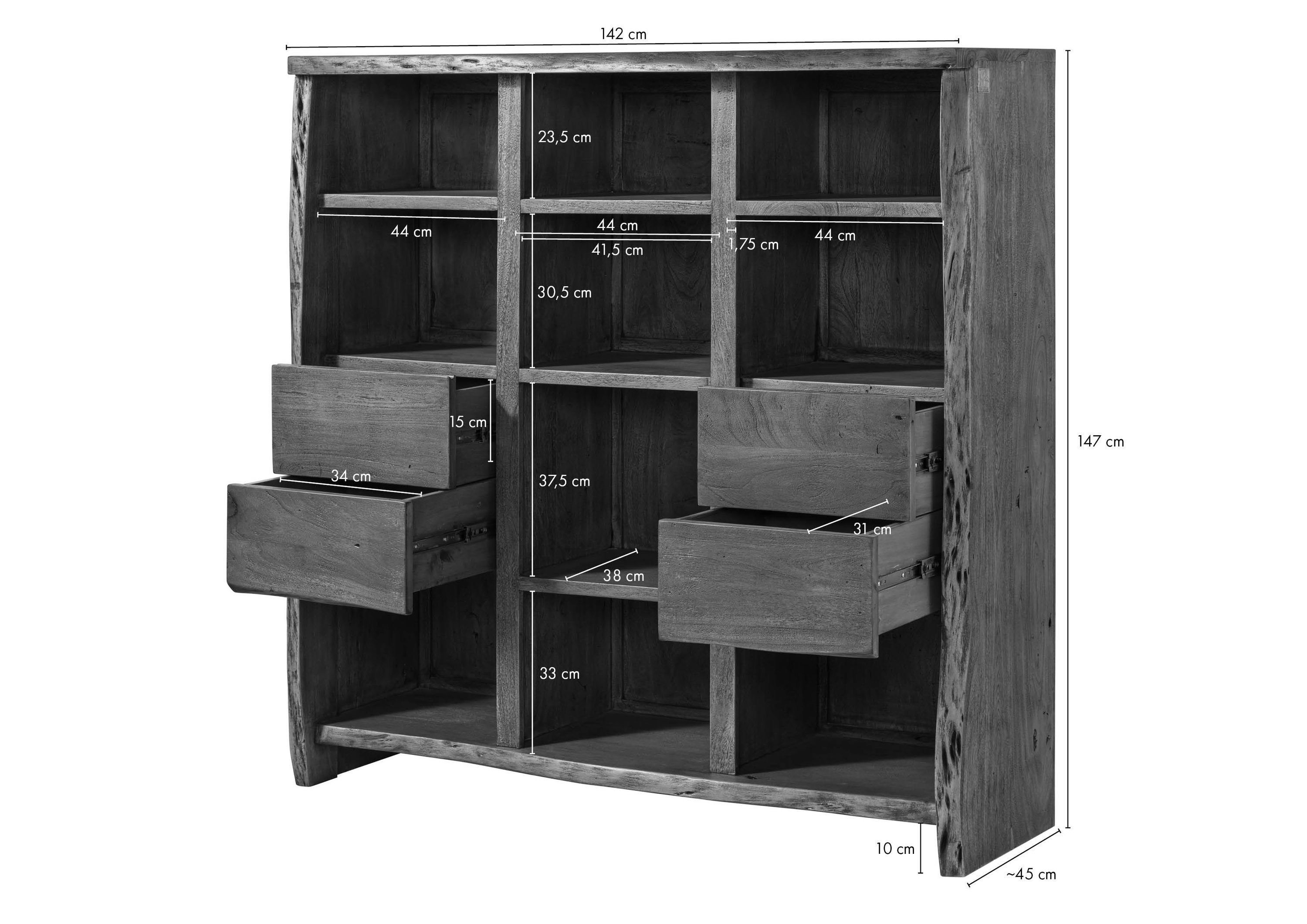 Bücherregal 142x45x147 1-tlg. Massivmoebel24 Standregal ACACIA PURE Akazie braun lackiert #212,