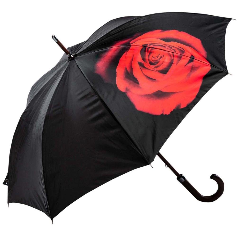 Luckyweather not just any other day Stockregenschirm Regenschirm Motiv RED ROSE ON BLACK Holzstock