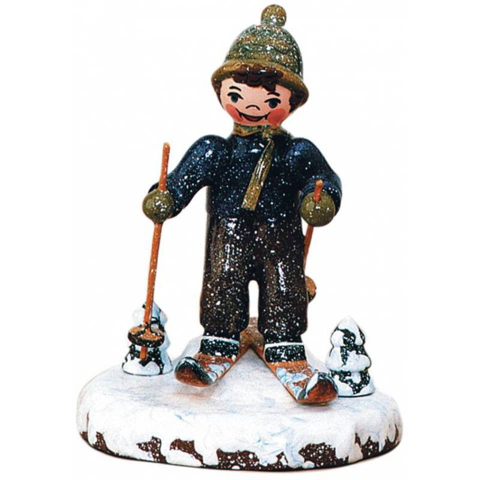 Hubrig Volkskunst Zschorlau Erzgebirge Sammelfigur Hubrig Winterkinder Schneeschuhfahrt