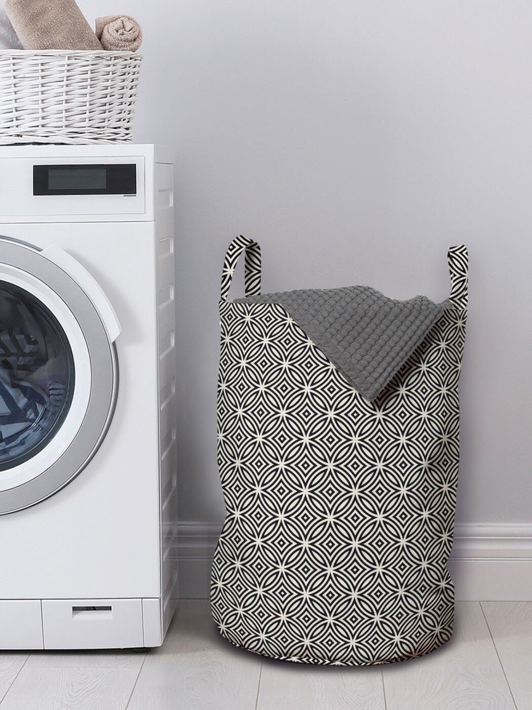 Gitterwerk Wäschesäckchen Wäschekorb Kreise für Waschsalons, Griffen Geometrisches mit Abakuhaus Kordelzugverschluss