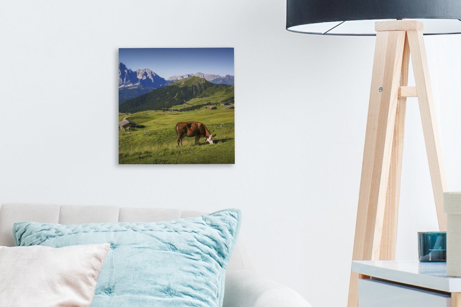 - Leinwand Alpen, OneMillionCanvasses® - Kuh für St), Leinwandbild Schlafzimmer Wohnzimmer (1 Bilder Berg