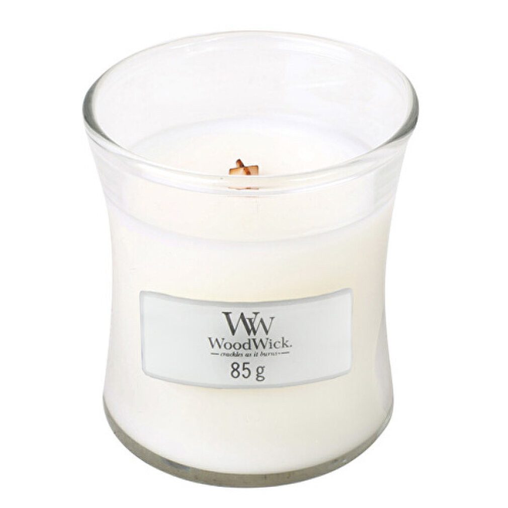 Woodwick Duftkerze Scented candle vase White Teak 85 g