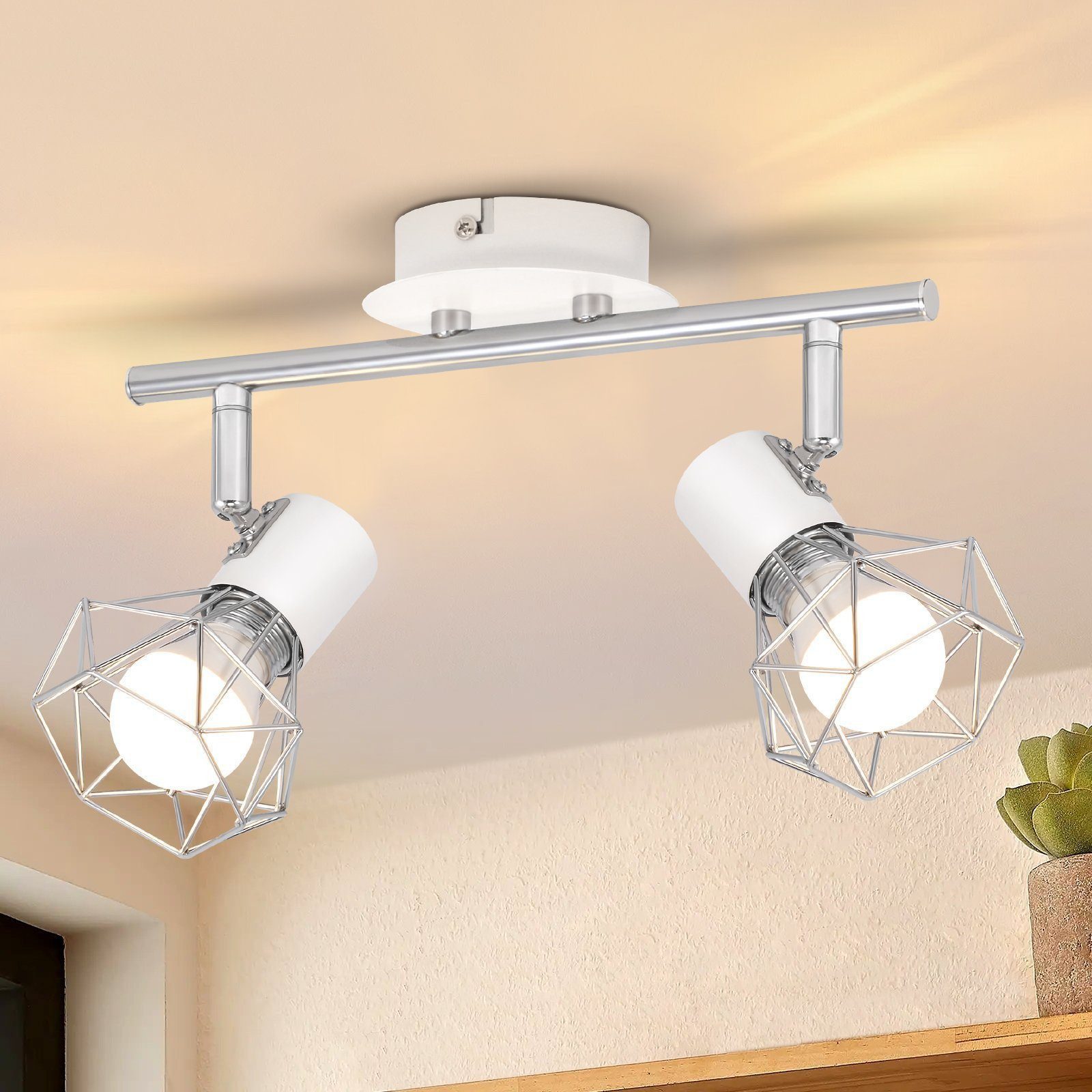 ZMH Deckenleuchte Weißes Retro-Design, 2 Flammen, 350° drehbar, 90° neigbar, ohne Leuchtmittel, Ohne Lichtquelle, geeignet für Wohnzimmer, Schlafzimmer, Küche