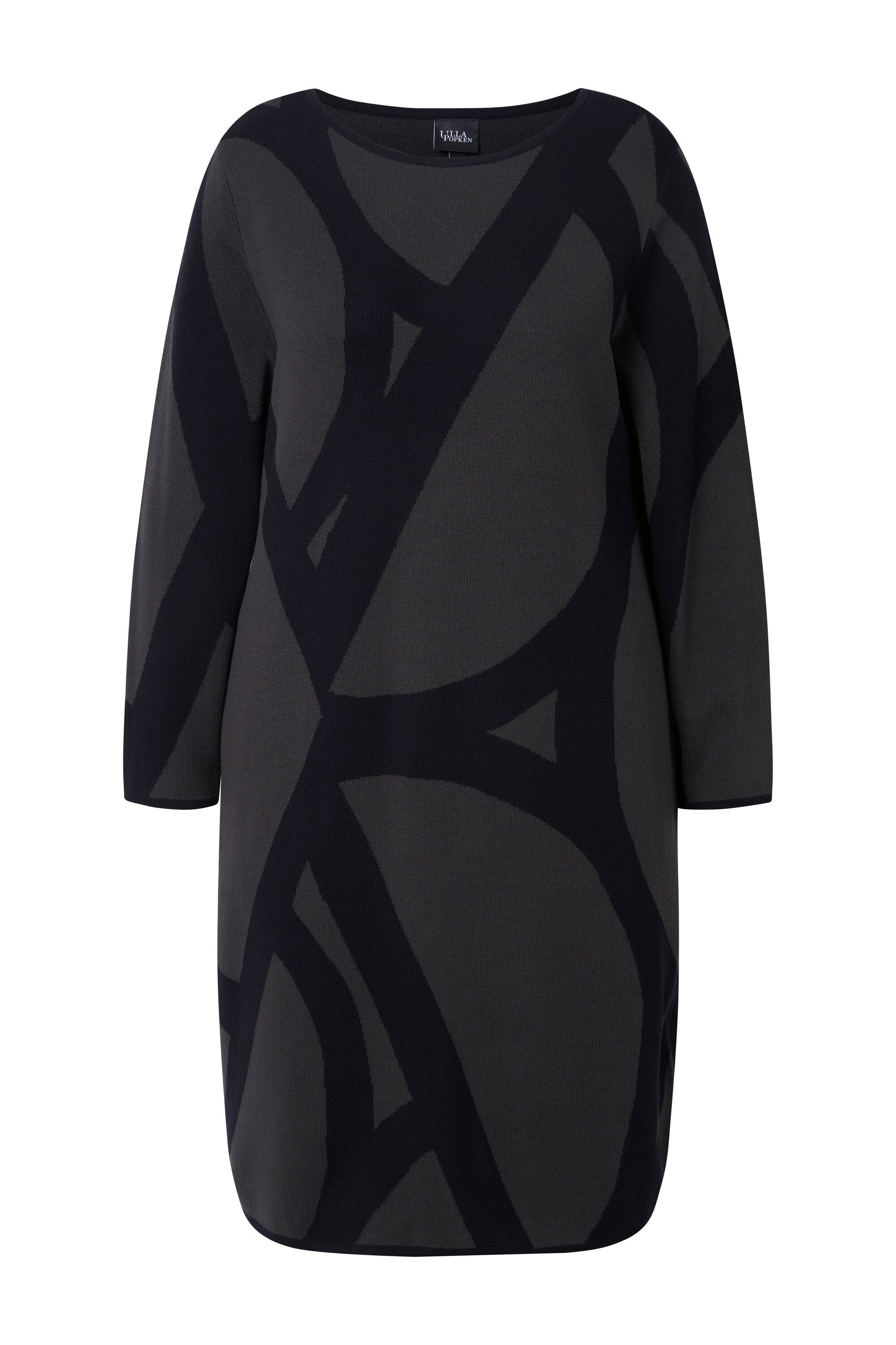 Ulla Popken Midikleid Strickkleid grafisches Muster U-Boot-Ausschnitt günstig online kaufen