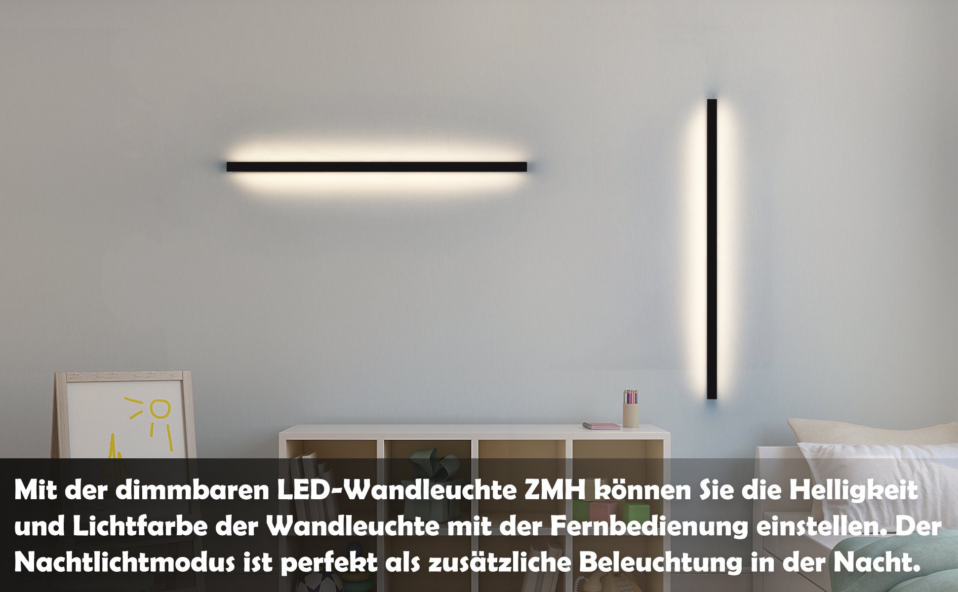 Nettlife LED Wandleuchte Dimmbar Schwarz Innen 15W 100CM Linear Wandlampe Flur Wohnzimmer, mit Fernbedienung, LED fest integriert, Wohnzimmer, Schlafzimmer, Flur, Küche, Treppenhaus