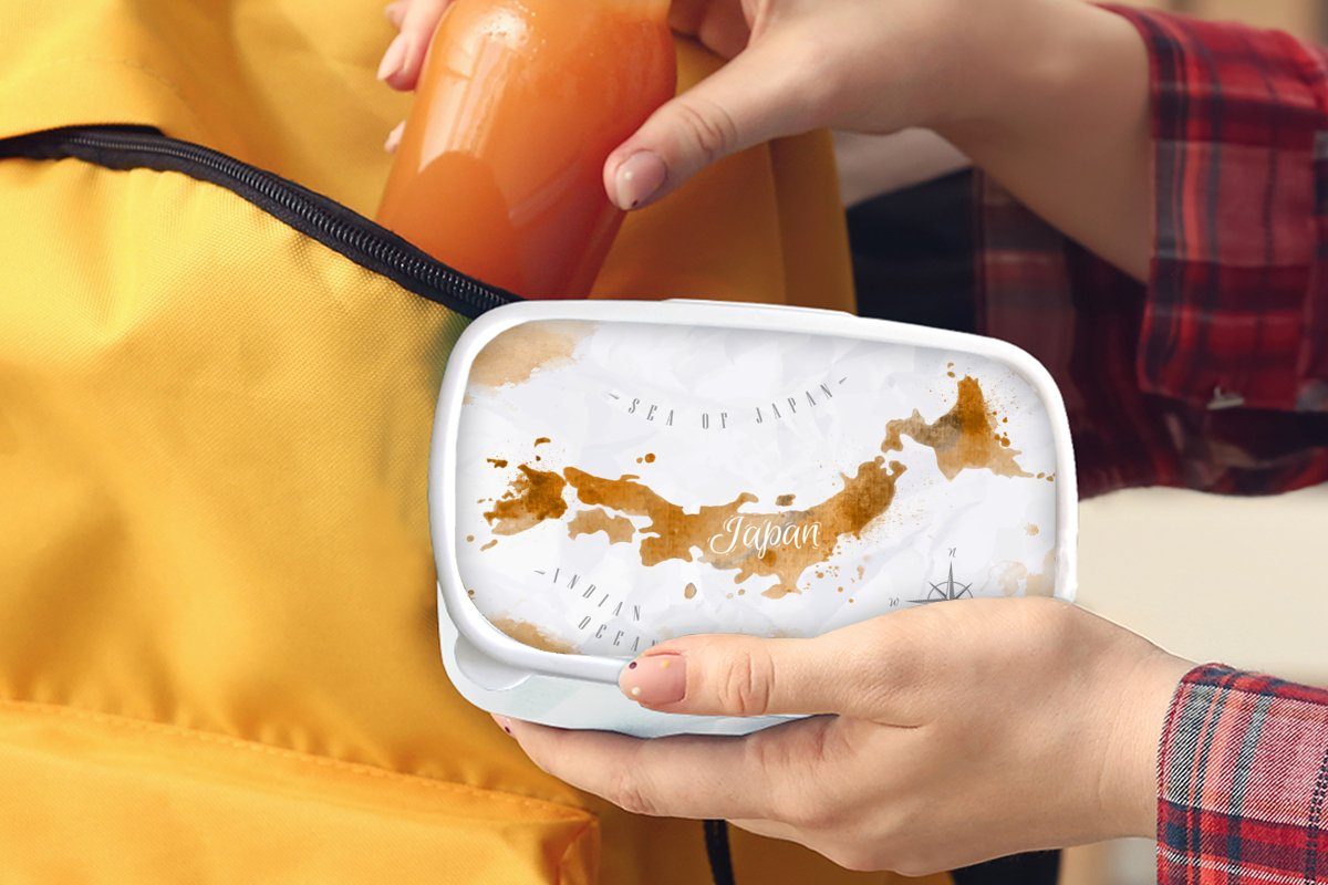 Brotbox - Brotdose, Kunststoff, weiß Mädchen Lunchbox - und Erwachsene, Japan und (2-tlg), Kinder für Weltkarte, MuchoWow Jungs für Farbe