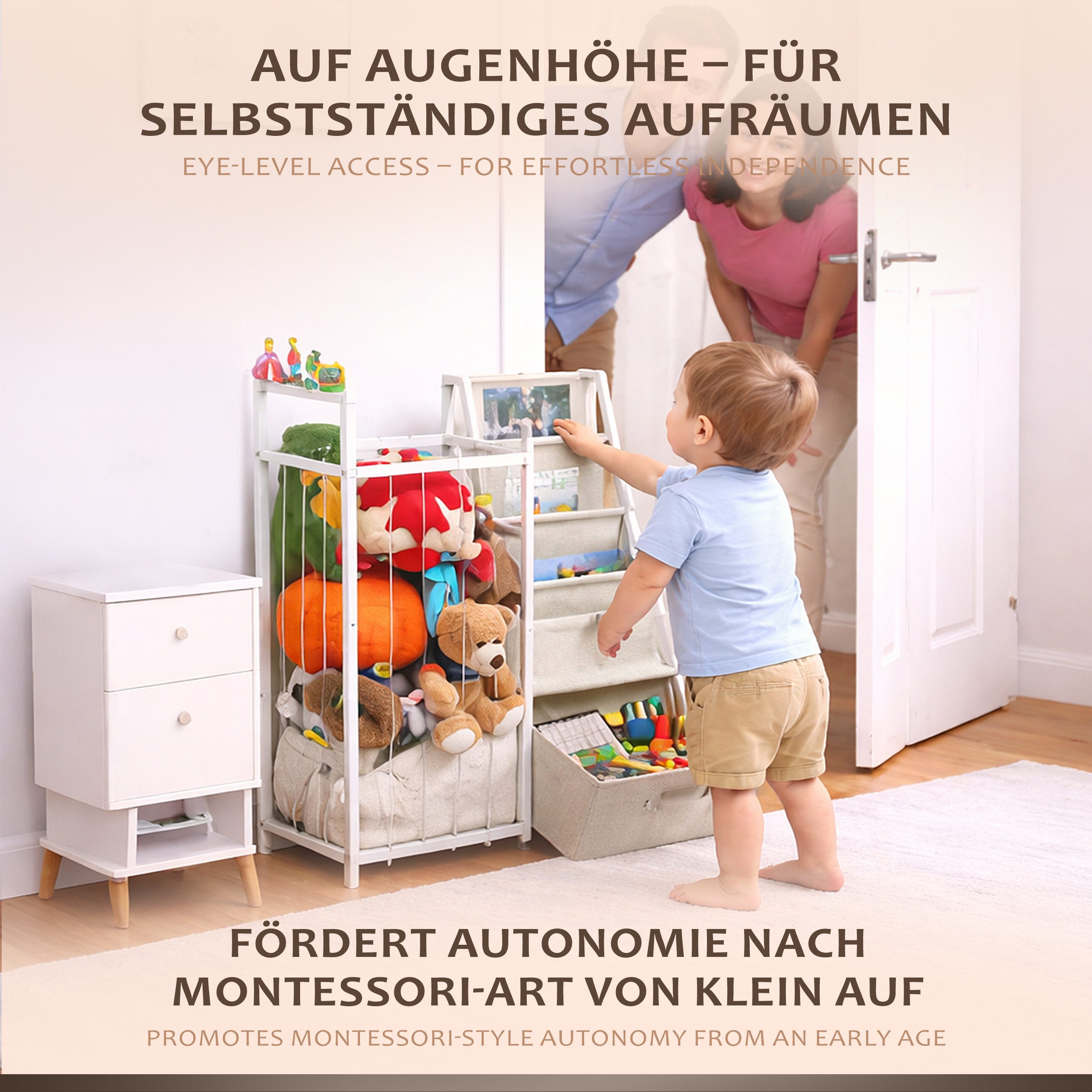 ONVAYA Kinderregal 4in1 Bücher-&Tonierregal, Kuscheltieraufbewahrung & Spielzeugorganizer, Maximale Belastbarkeit 14,5kg – Bild 5 von 5