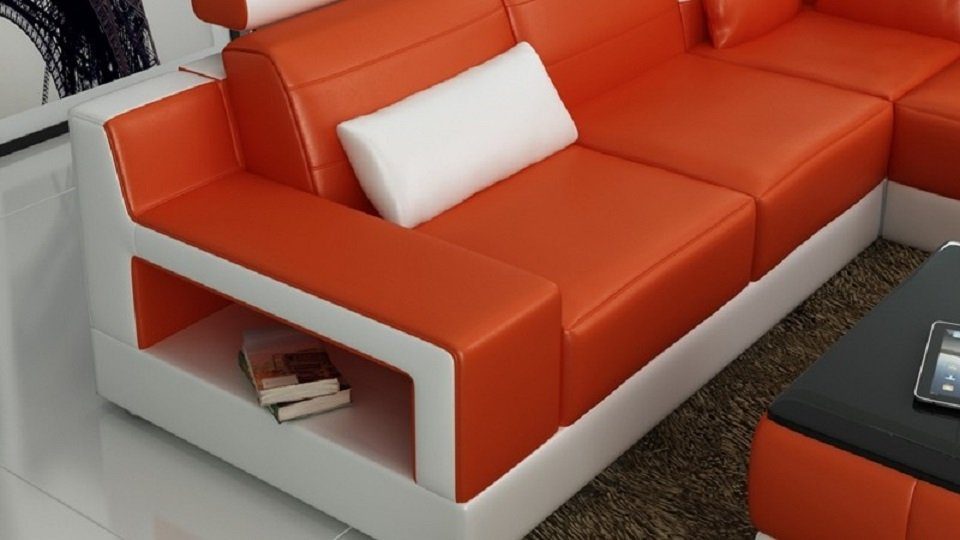 Wohnlandschaft Ecksofa Made Polster JVmoebel in Hocker Designer Europe Sofa Ecksofa Orange/Weiß Couch L-Form,