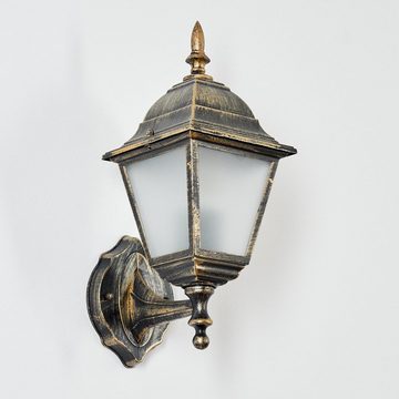 hofstein Außen-Wandleuchte Wandlampe aufwärts in antikem Look aus Metall/Glas in Braun-Gold, ohne Leuchtmittel, im klassischen Landhaus-Stil, Außenleuchte für Terrasse, 1x E27, IP44