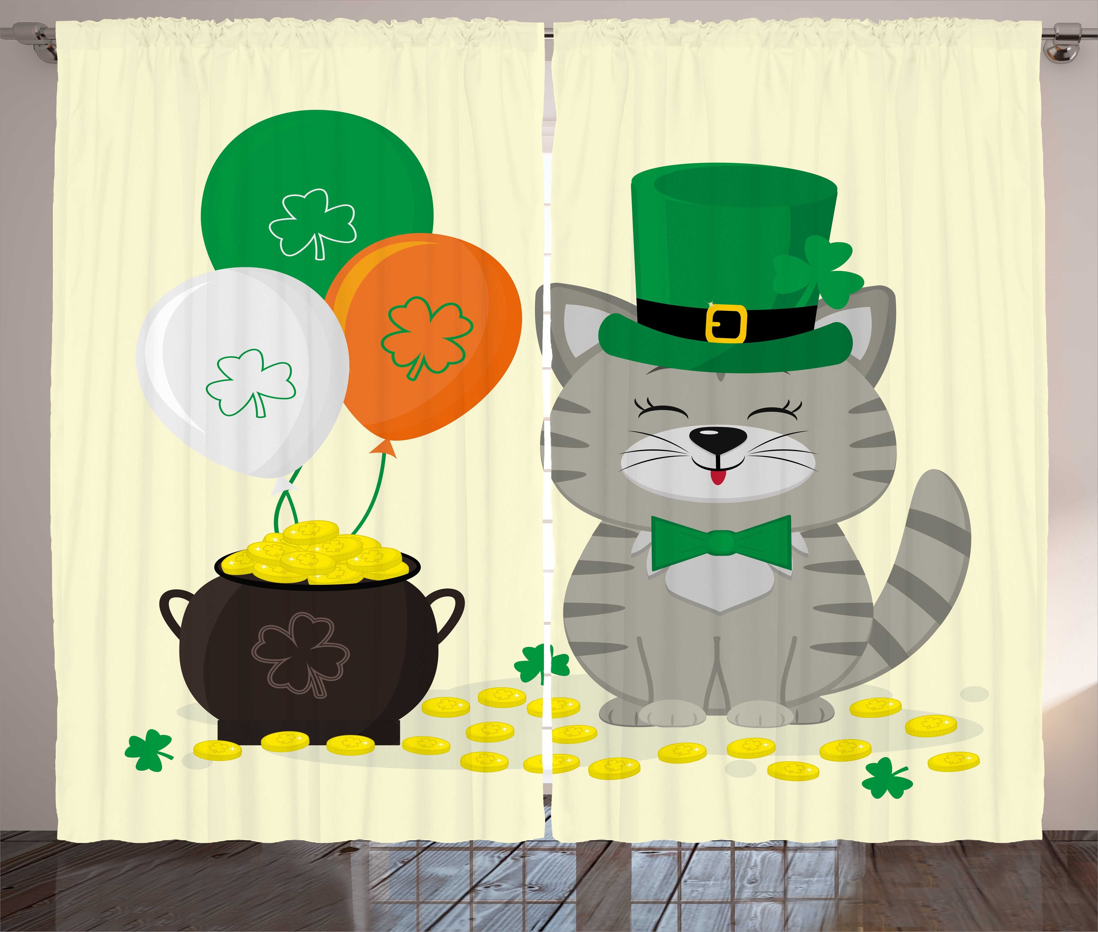 Haken, Kobold Pot und Abakuhaus, Schlafzimmer und Gardine Münzen Ballon Schlaufen Kräuselband mit Katze Vorhang