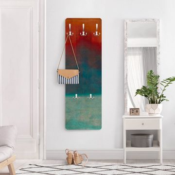 Bilderdepot24 Garderobenpaneel rot Abstrakt Kunst Zuhause am Meer Design (ausgefallenes Flur Wandpaneel mit Garderobenhaken Kleiderhaken hängend), moderne Wandgarderobe - Flurgarderobe im schmalen Hakenpaneel Design