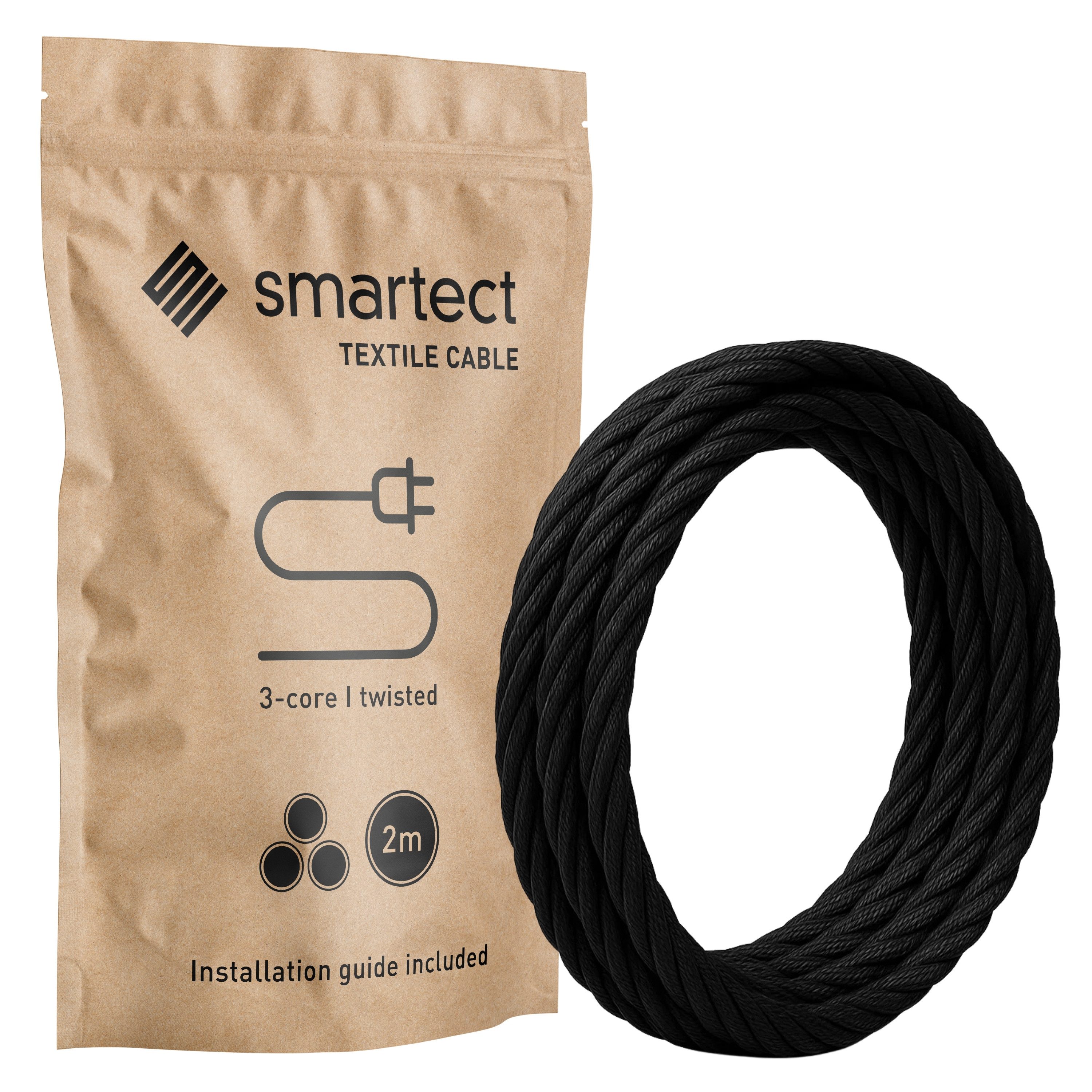 smartect smartect Textilkabel Twisted Stromkabel, (200 cm), Stoffkabel Elektro für eigenes DIY-Projekt