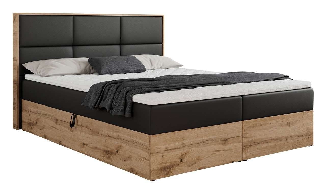 DB-Möbel Boxspringbett "ANTONIO" Doppelbett, mit Eiche Holzrahmen, Multipocket-Matratze