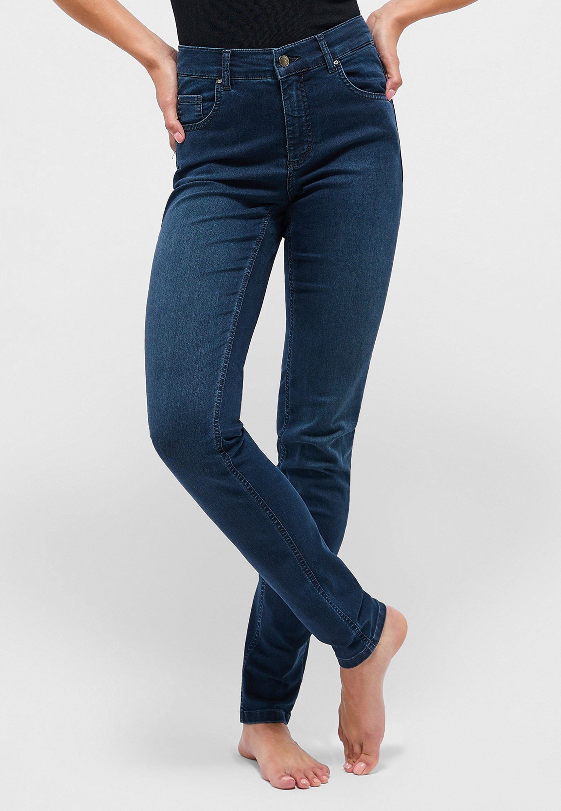 Denim mit Super ANGELS Stretch mit cleanem Jeans blue Slim-fit-Jeans Skinny Label-Applikationen