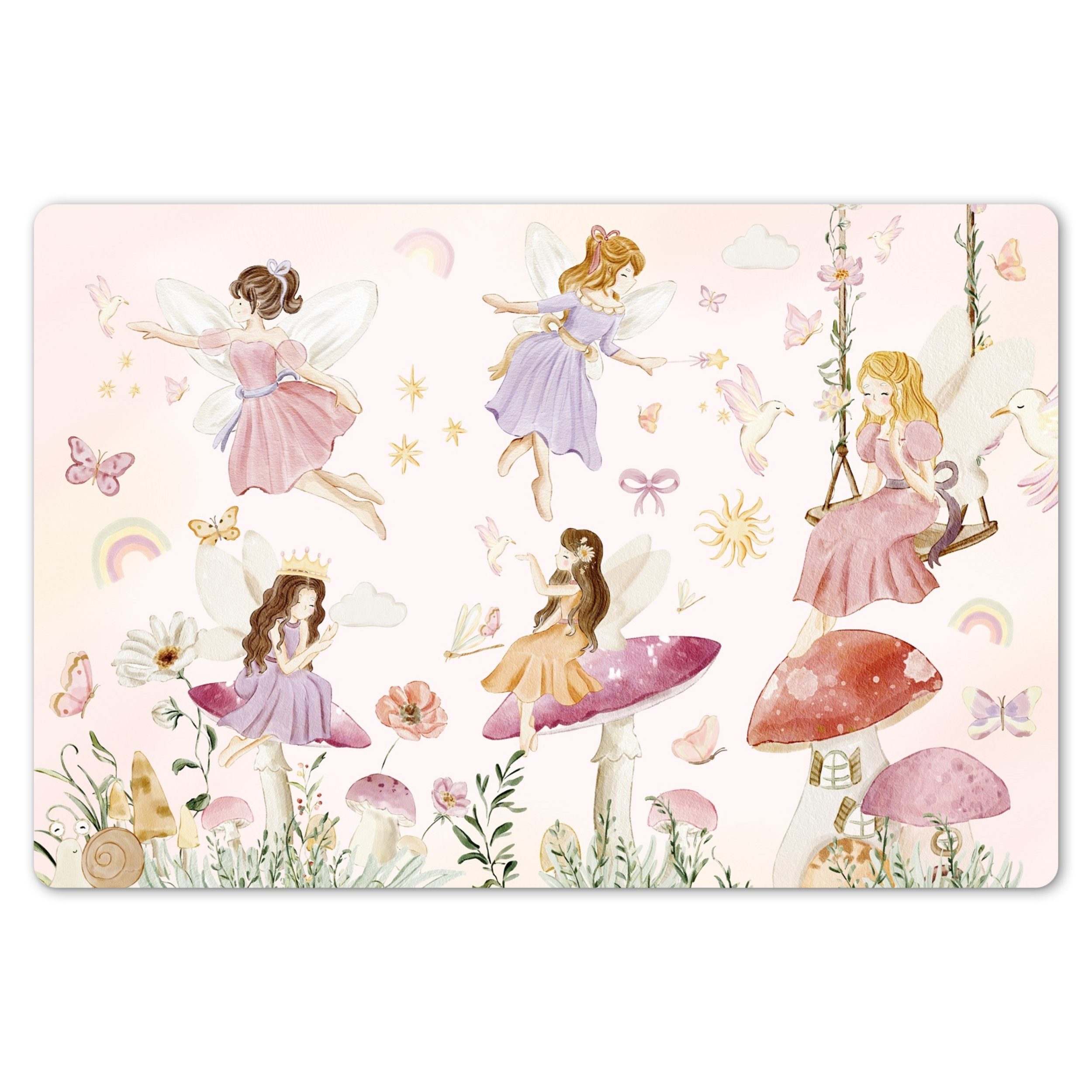 MuchoWow Platzset Feen - Prinzessin - Blumen - Mädchen - Rosa - Kinder, (1- günstig online kaufen