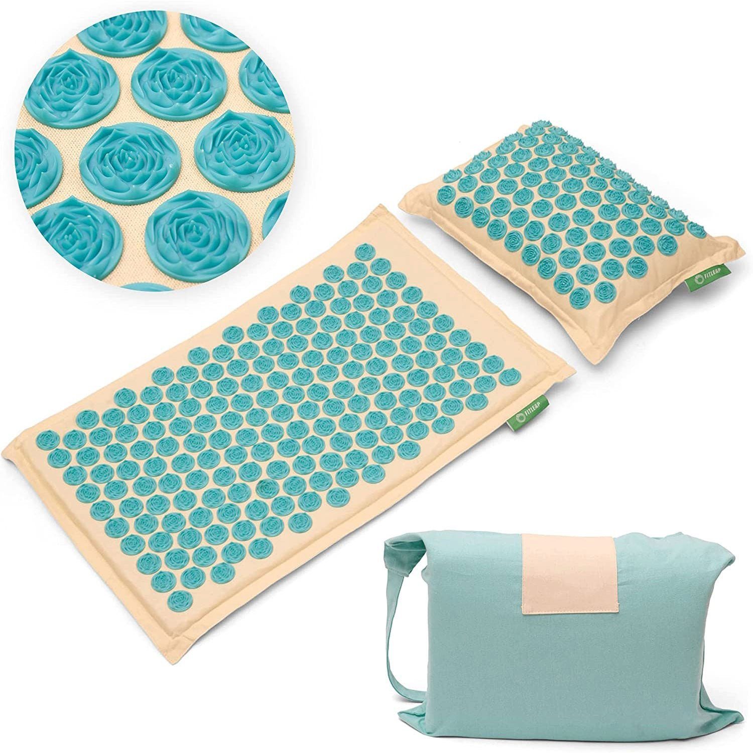 Fitleap Akupressurmatte Set mit Kissen + Tasche, Massage-Matte zur wohltuenden Entspannung un…
