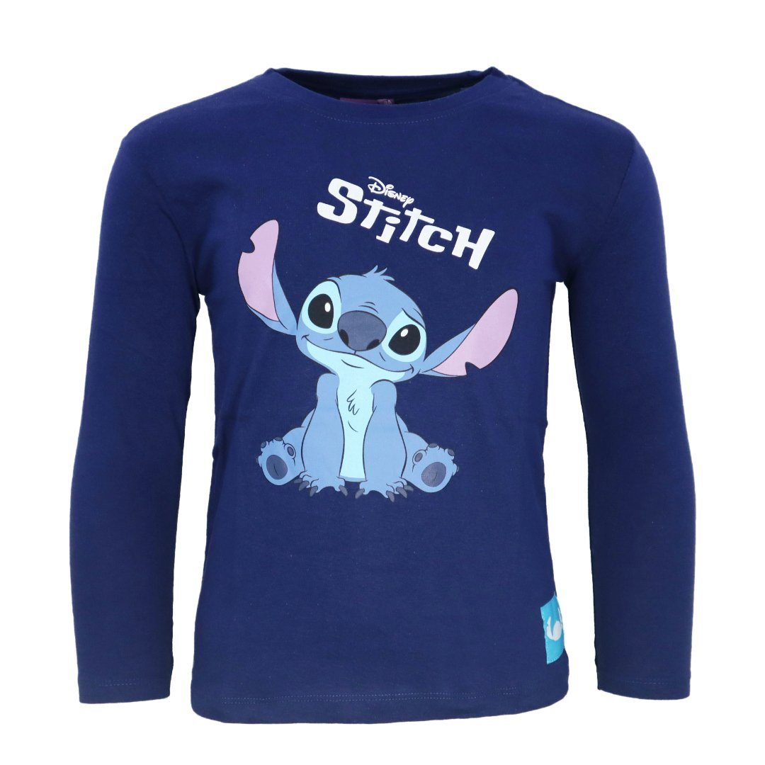 Disney Langarmshirt Disney Stitch Kinder Jungen Langarm Shirt Gr. 92-128 100% Baumwolle Dunkelblau