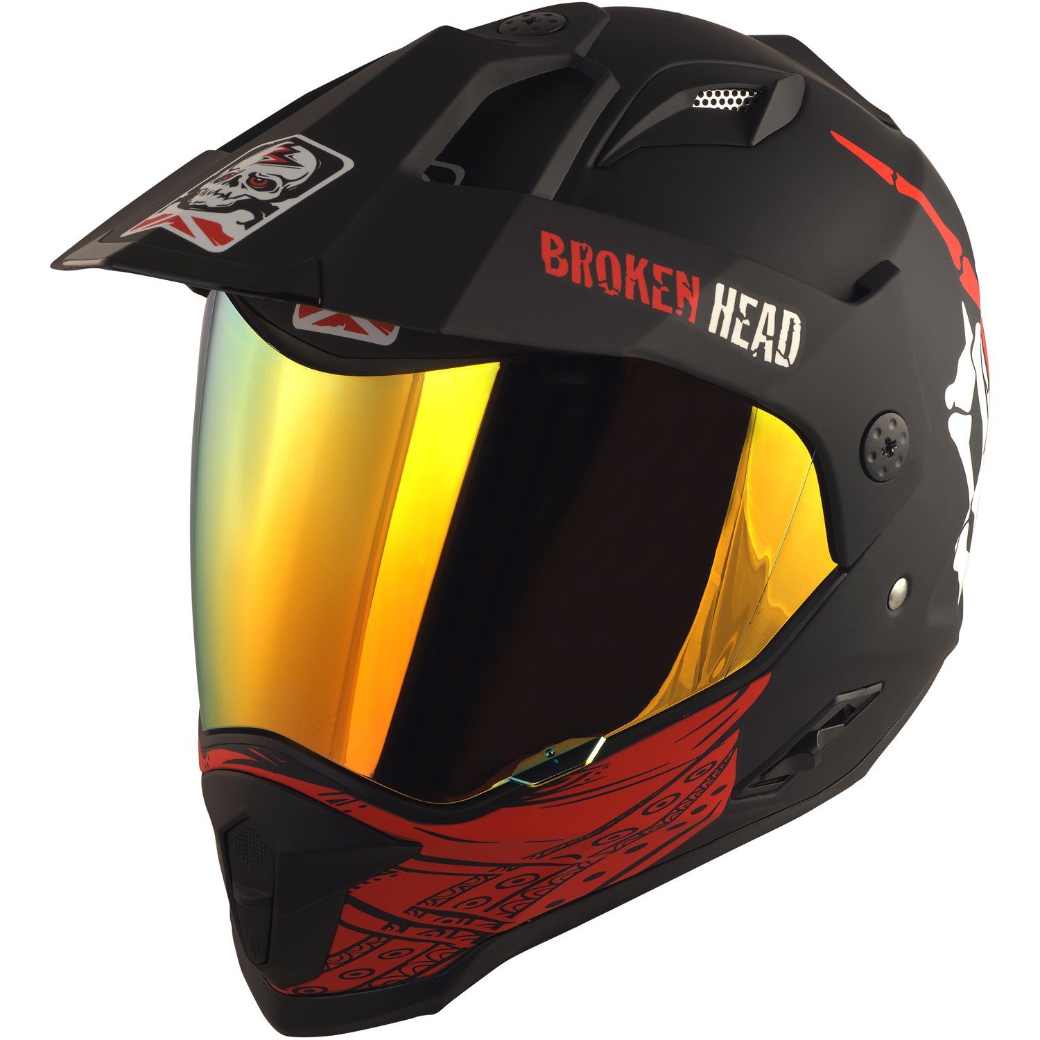 Broken Head Motorradhelm Street Rebel rot (mit klarem und rot verspiegeltem Visier), inklusive 2 Visieren, mit Sonnenblende