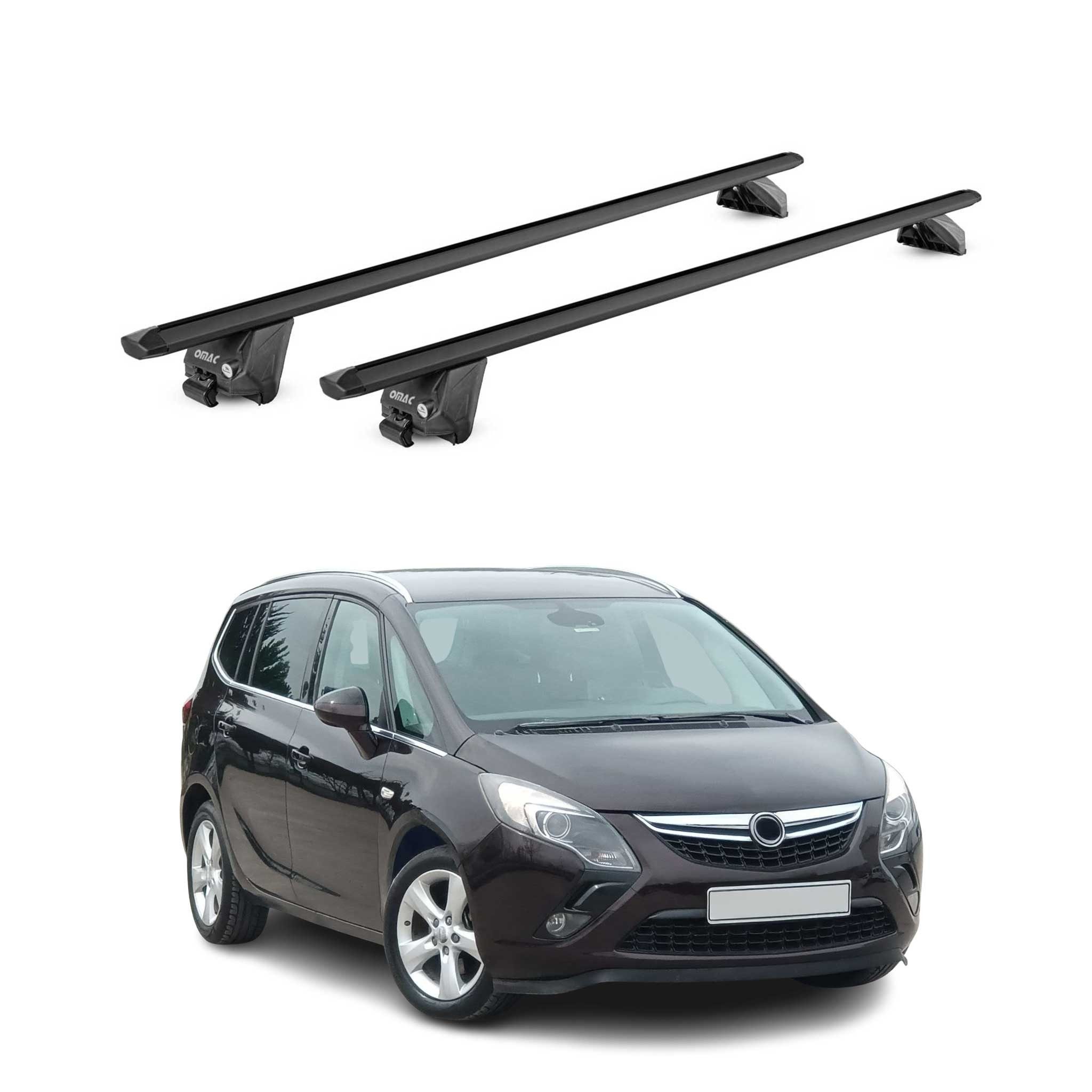 OMAC Dachträger Gepäckträger für Opel Zafira C Tourer 2011-2018 Alu Schwarz 2x ABE (2-St), Wasserbeständig,Abnehmbar,Multifunktional,Leichtgewichtig