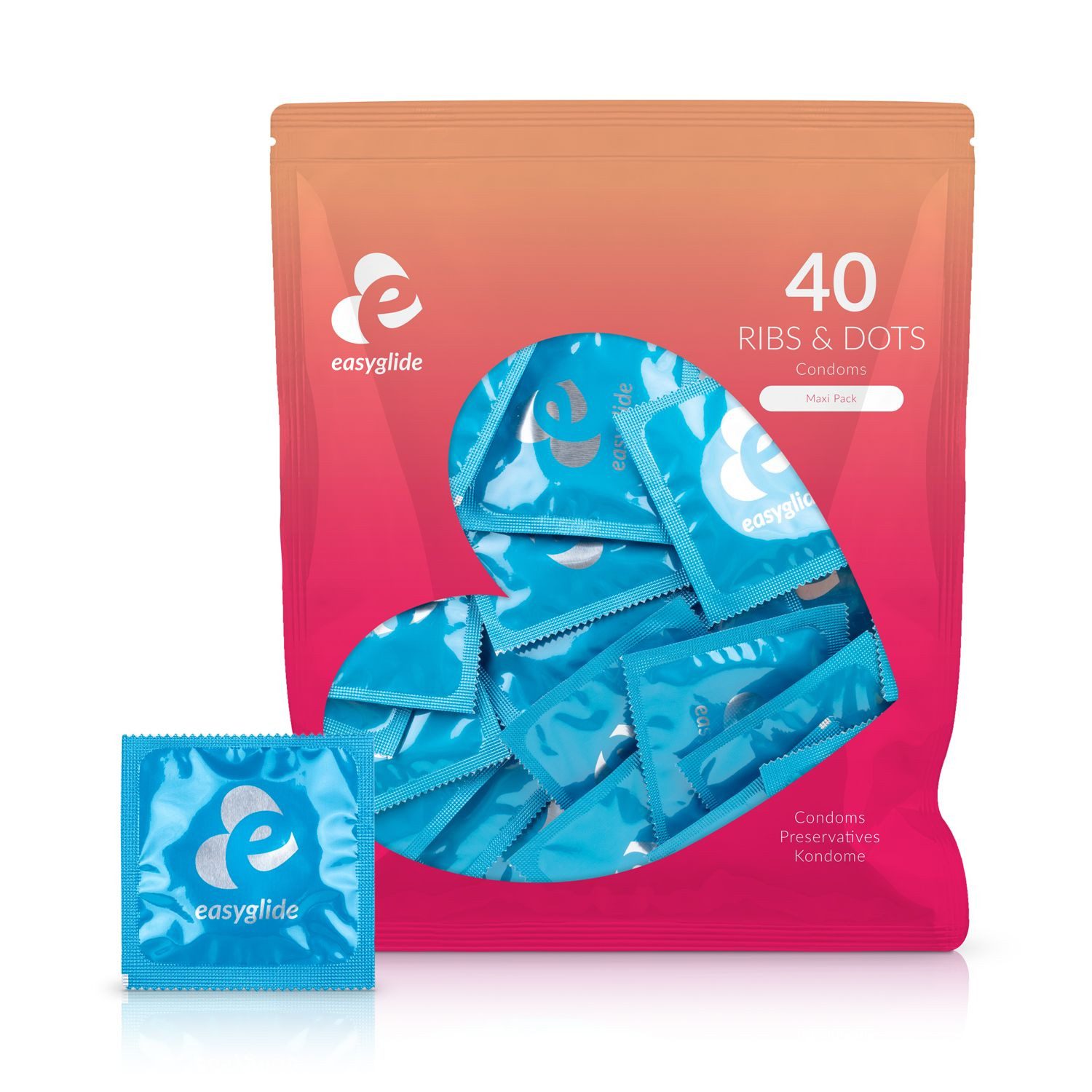 EasyGlide Kondome EasyGlide - Ribs and Dots Kondome - 40 Stück, 1 St., mit Noppen und Rippen, 40 Stk., 54 mm