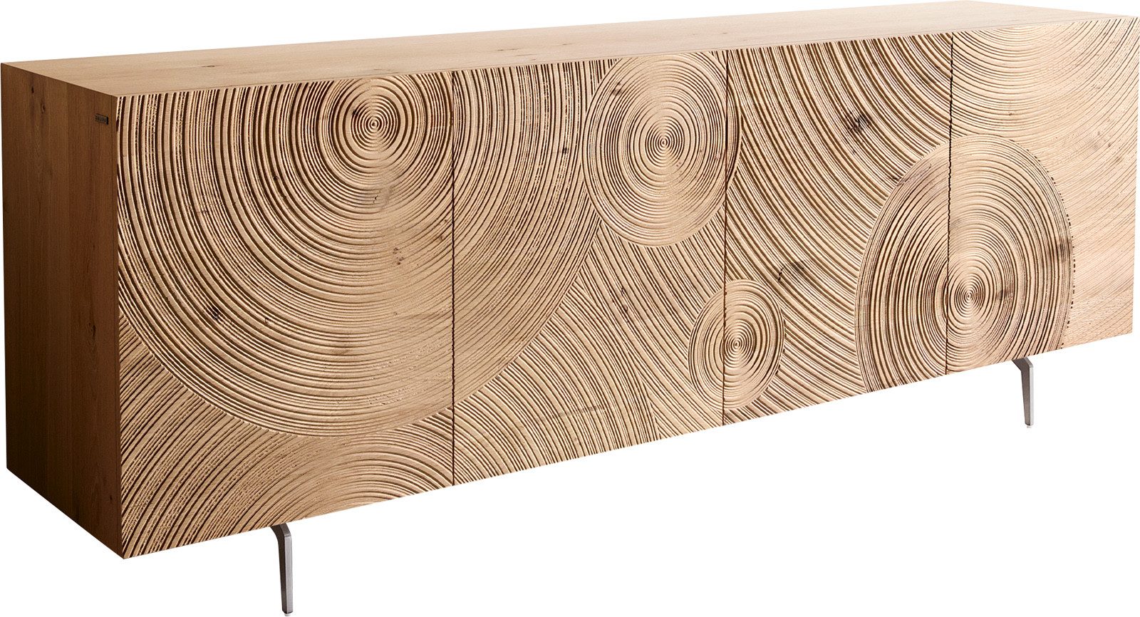 DELIFE Sideboard Ashara, Eiche Natur 3D Effekt 200 cm 4 Türen Winkelfuß Edelstahl gebürstet Sid