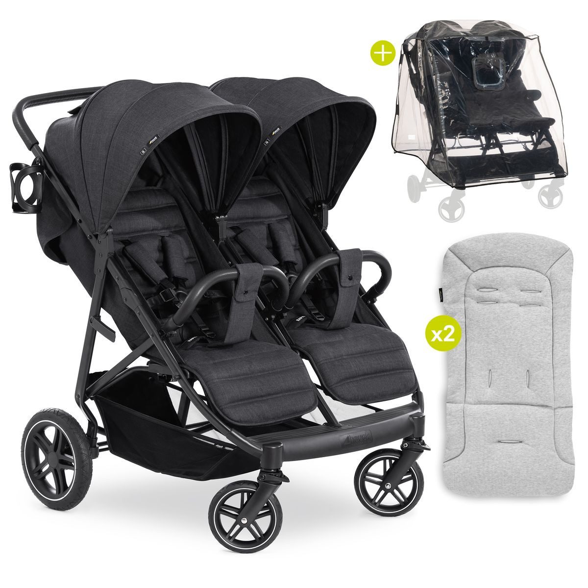 Hauck Zwillingsbuggy Up Town Duo - Melange Black, Zwillingsbuggy Geschwisterbuggy mit Liegefunktion & Regenschutz