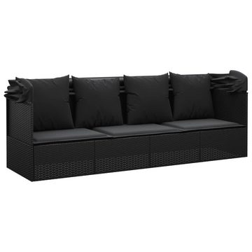 furnicato Gartenliege Outdoor-Loungebett mit Dach und Kissen Schwarz Poly Rattan