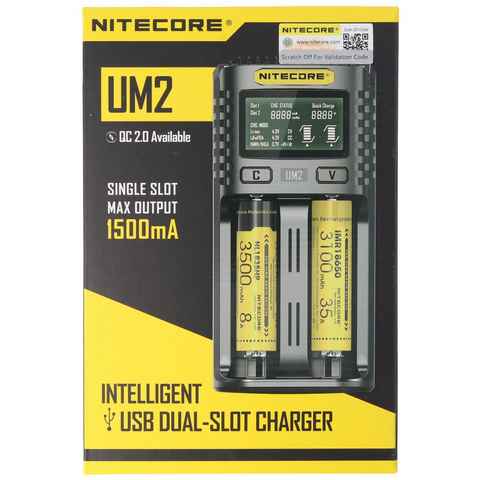 Nitecore Nitecore UM2 USB-Ladegerät QC 2.0 kompatibel für Li-Ion Akkus, lädt b Rundzellen-Lader