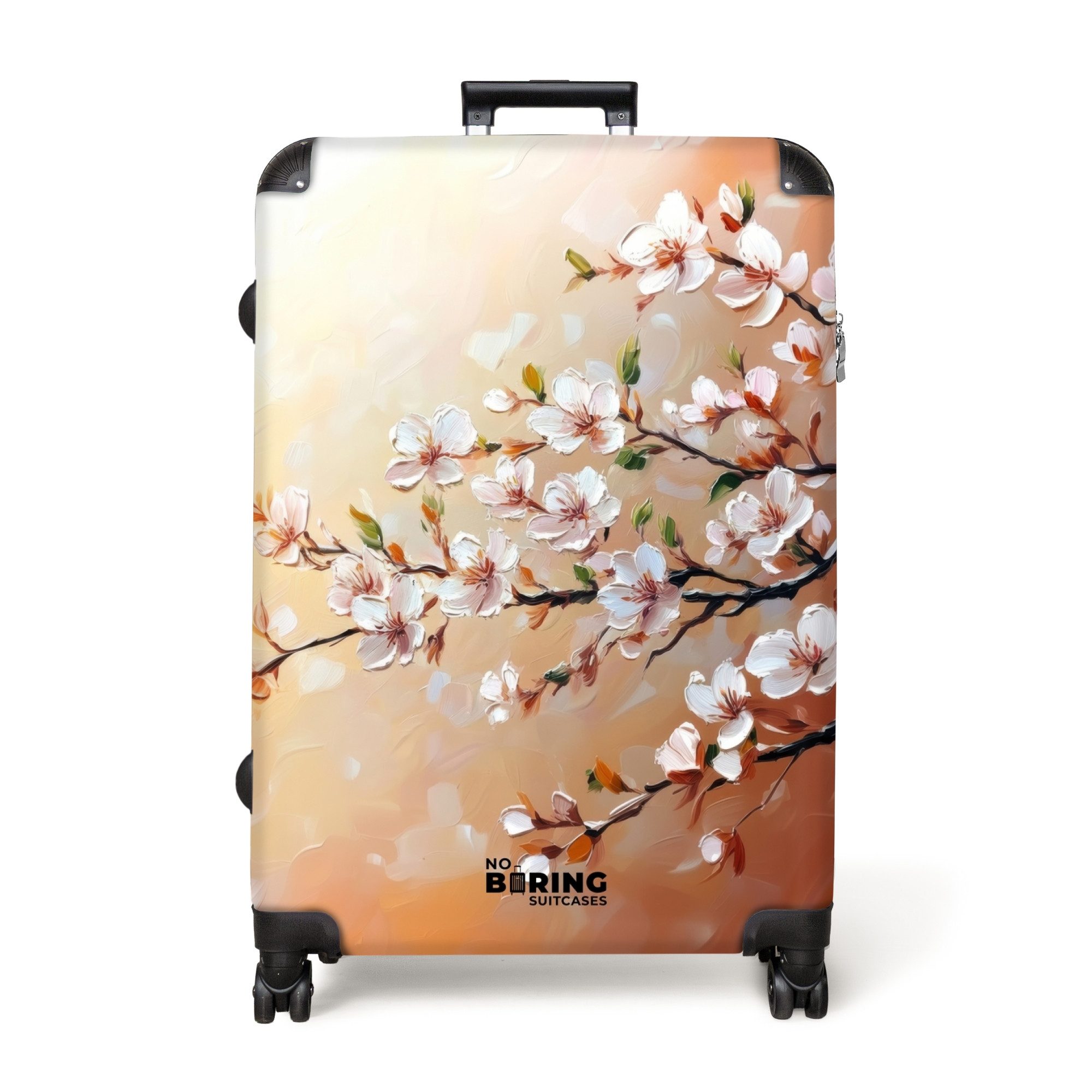 NoBoringSuitcases.com© Hartschalen-Trolley Blühende Zweige auf orangefarben günstig online kaufen