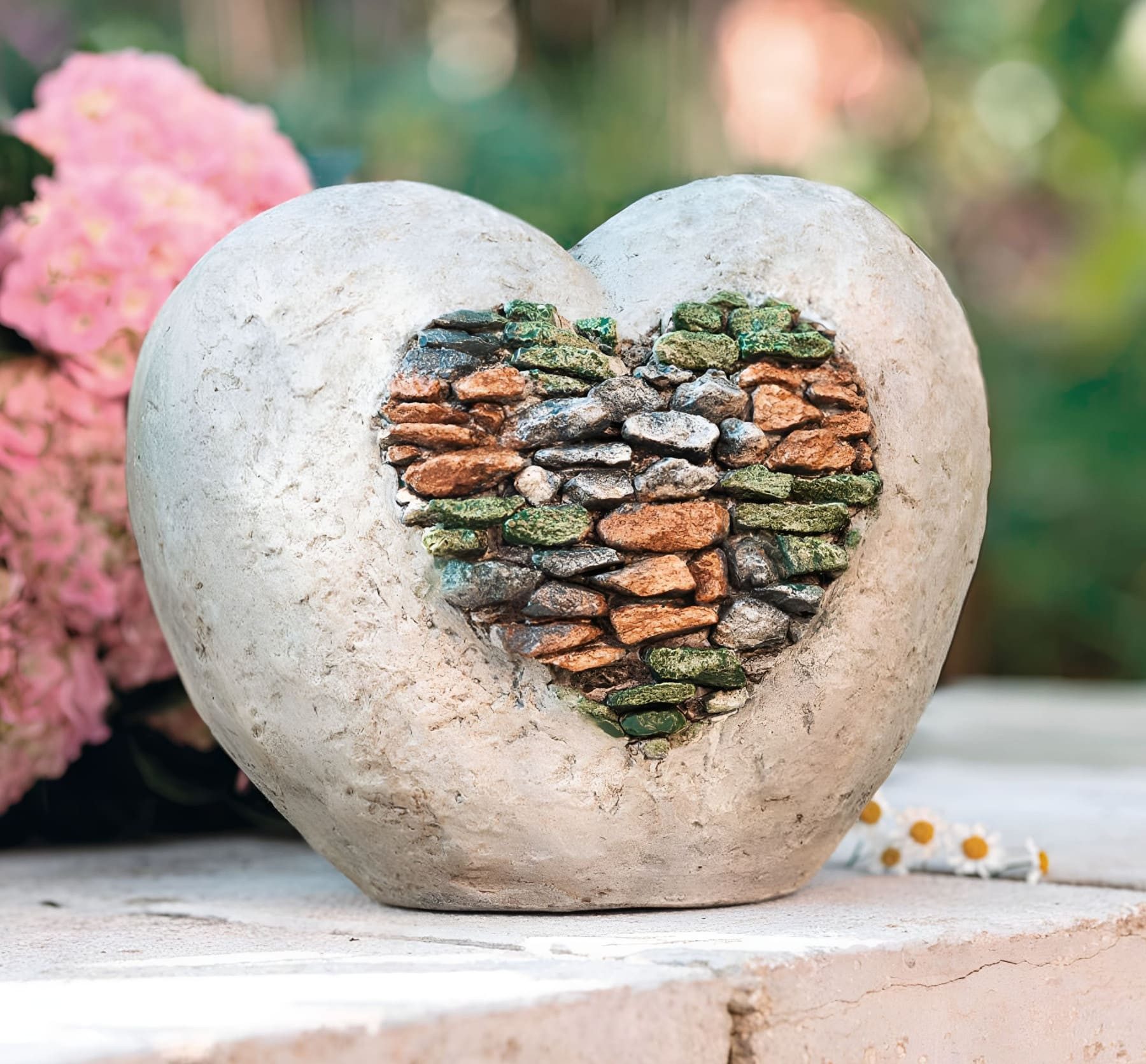 Dekoleidenschaft Dekofigur Dekoherz "Mosaiksteine" Magnesiumoxid in Stein Optik, Herzdeko, Balkon & Gartendeko für Draußen