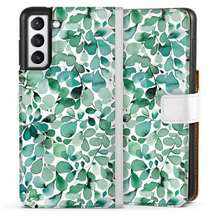 DeinDesign Handyhülle Pastell Wasserfarbe Blätter Watercolor Pattern Leaffy Leaves Samsung Galaxy S21 5G Hülle Handy Flip Case Wallet Cover