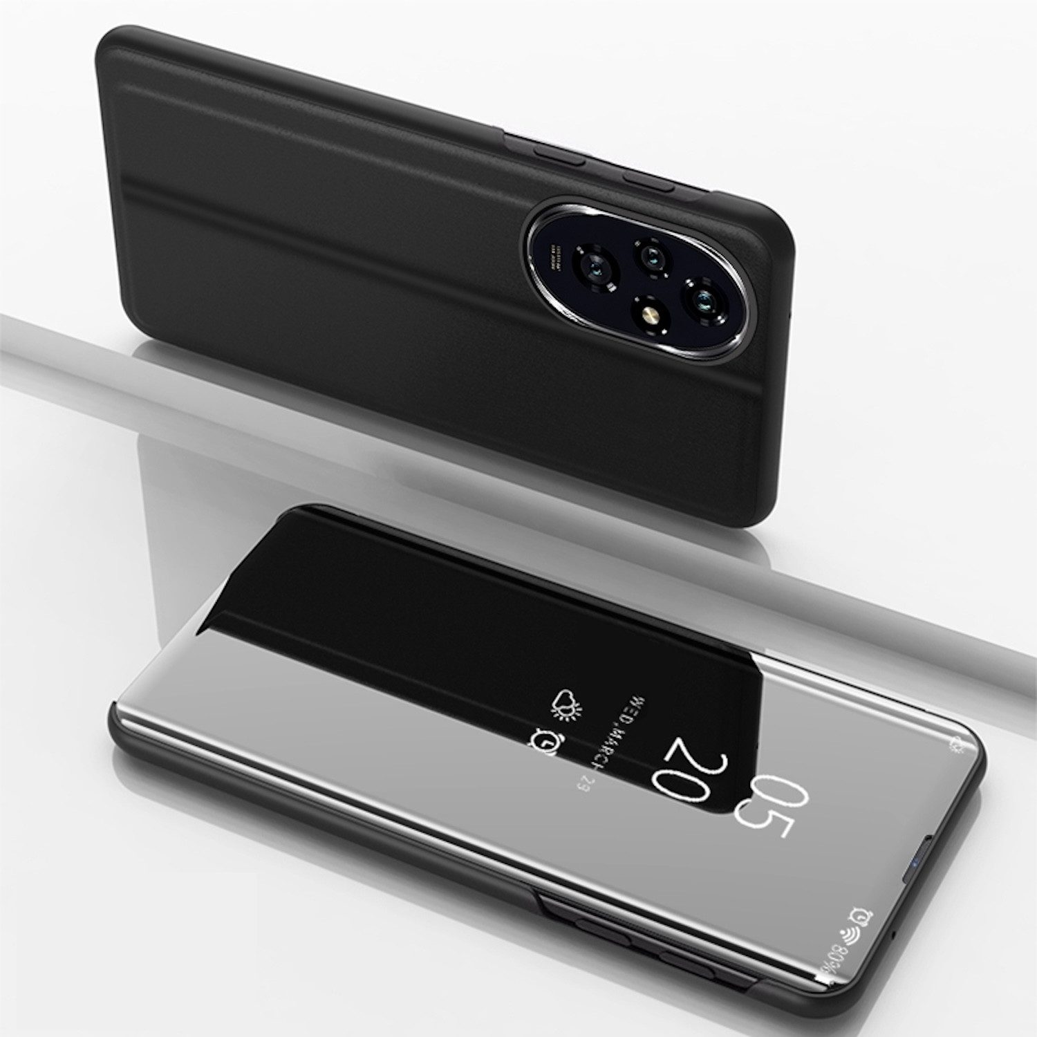 Wigento Handyhülle Für Honor 200 View Spiegel Smart Cover Wake UP Funktion Hülle Schwarz