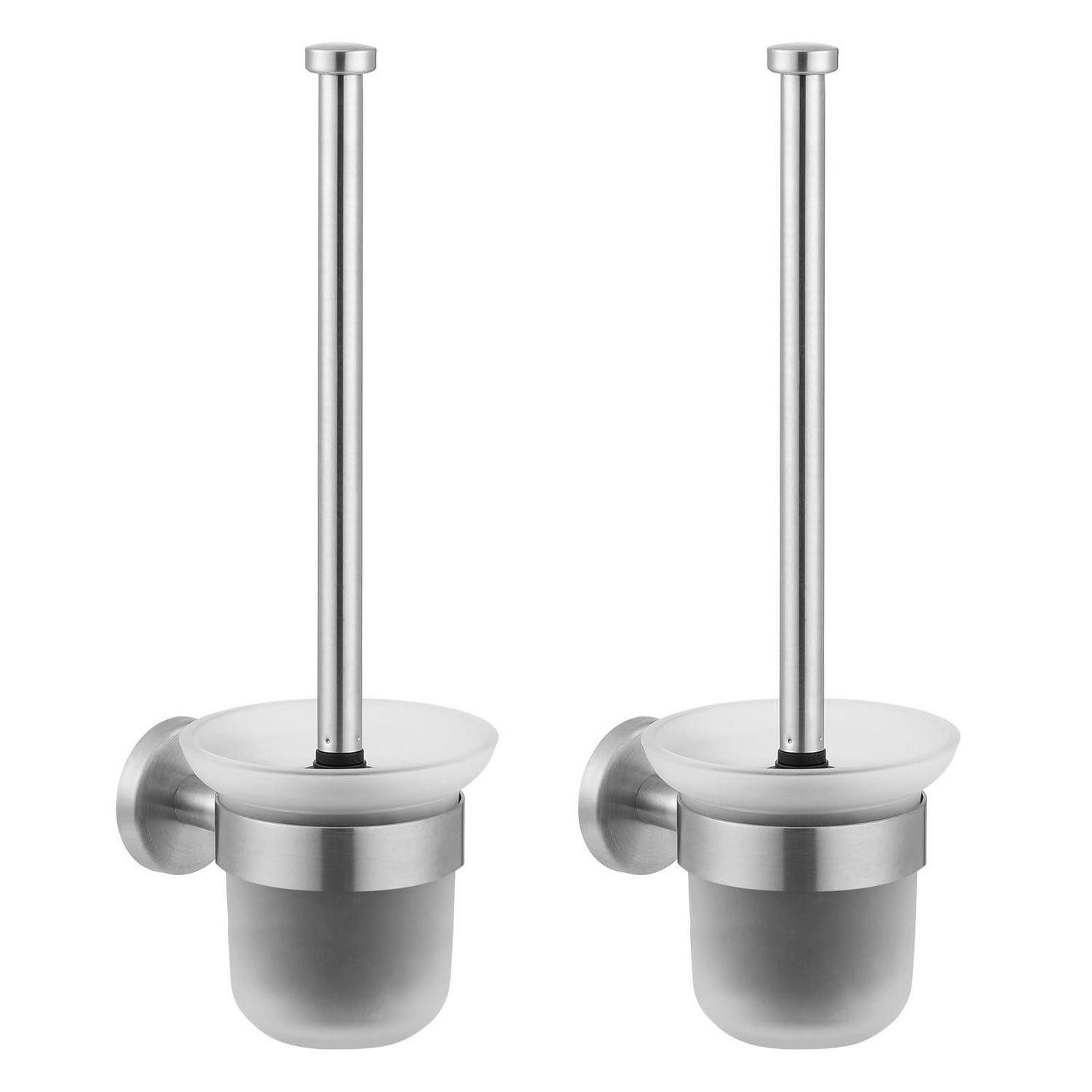 LuxusKollektion WC-Garnitur WC-Bürste mit Halter Wandmontage Edelstahl Silber