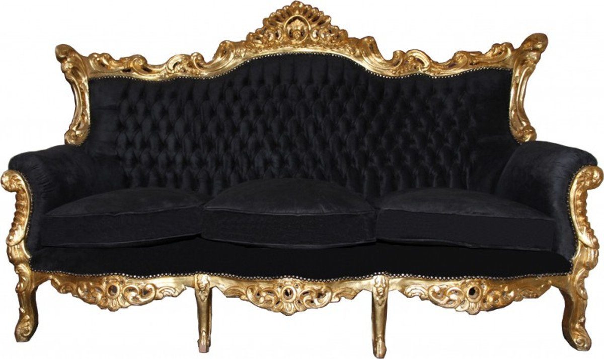 Casa Padrino 3-Sitzer Barock 3er Sofa Master Schwarz / Gold Mod2 - Wohnzimmer Couch Möbel Lounge