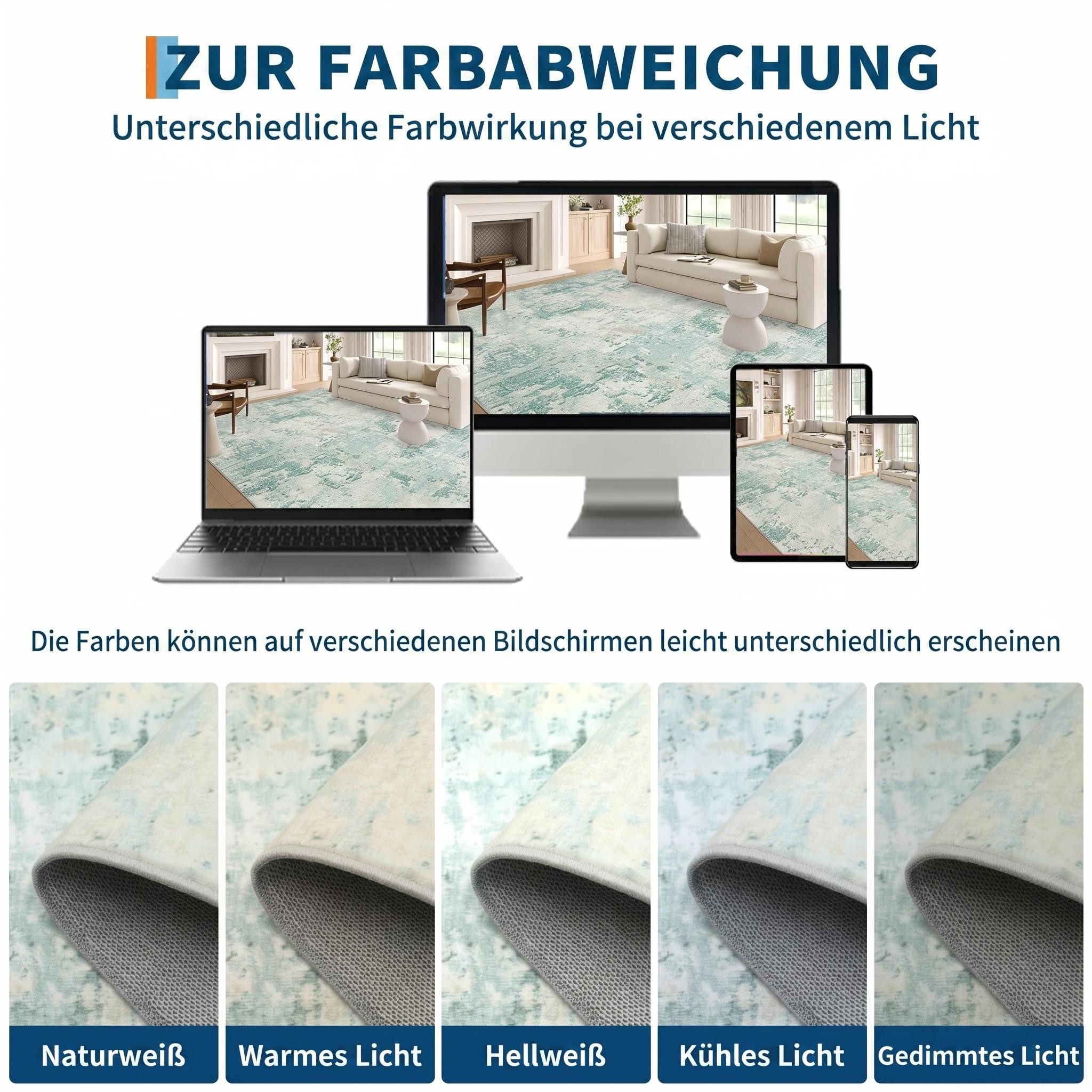 GarveeMore Teppich aus Perlvelours für Wohnzimmer & Schlafzimmer, faltbar, waschbar, rechteckig, Höhe: 5 mm, abstraktes Tuschmuster, rutschfeste Rückseite, 120x – Bild 5 von 5