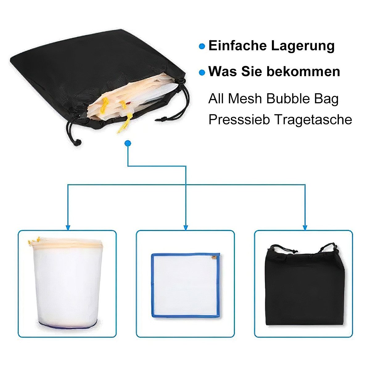 Novzep Filterbeutel 5er Nylon-Filterbeutel für Tee & Kräuter, 1 Gallone, Filtersocke, (5-St), 25–220 µ, Wiederverwendbar