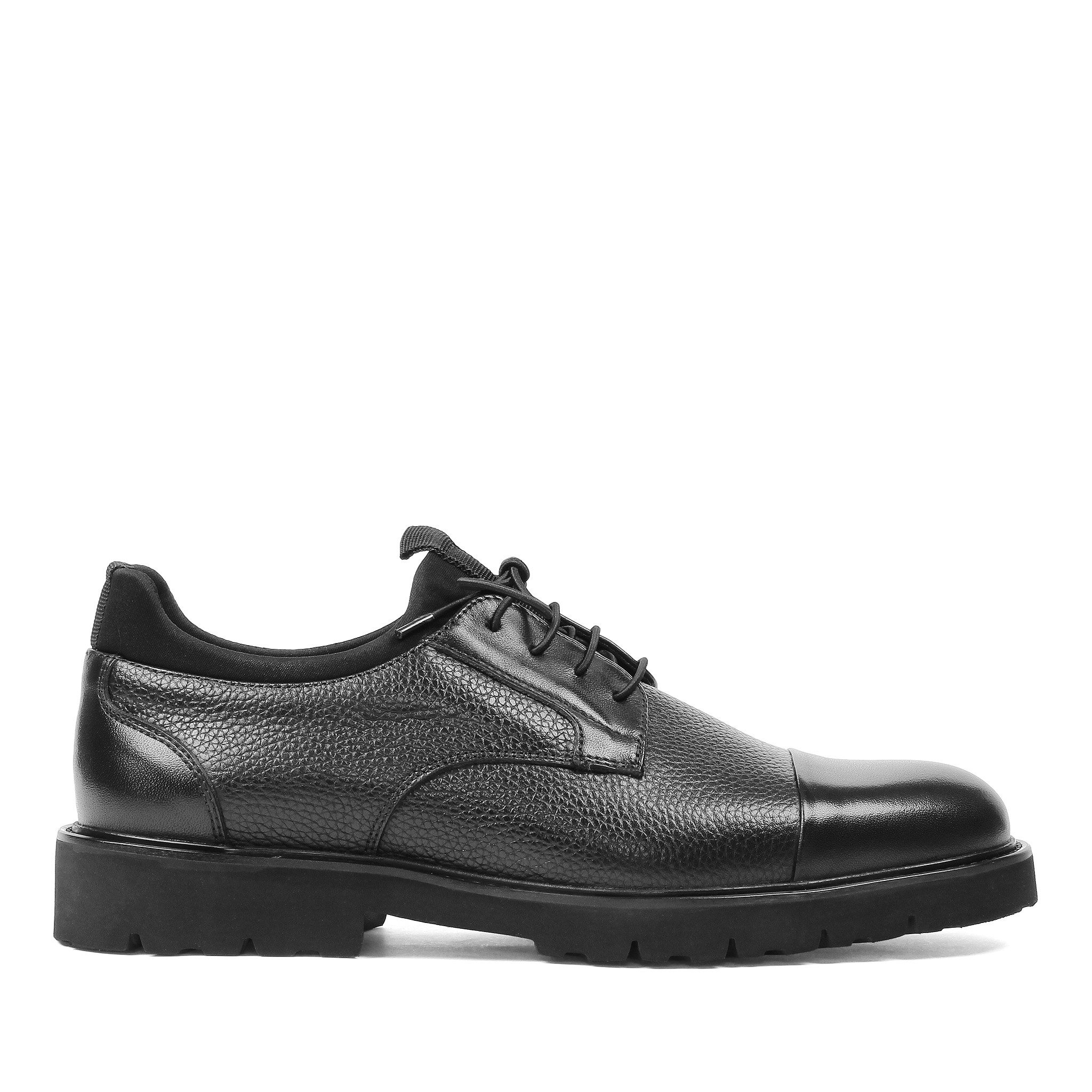 Celal Gültekin Derby Schnürschuh Kappennaht Plateau-Profilsohle Struktur-Mix Herren Schnürschuh Narbenleder, Echtleder-Futter & Decksohle, Schwarz, 40