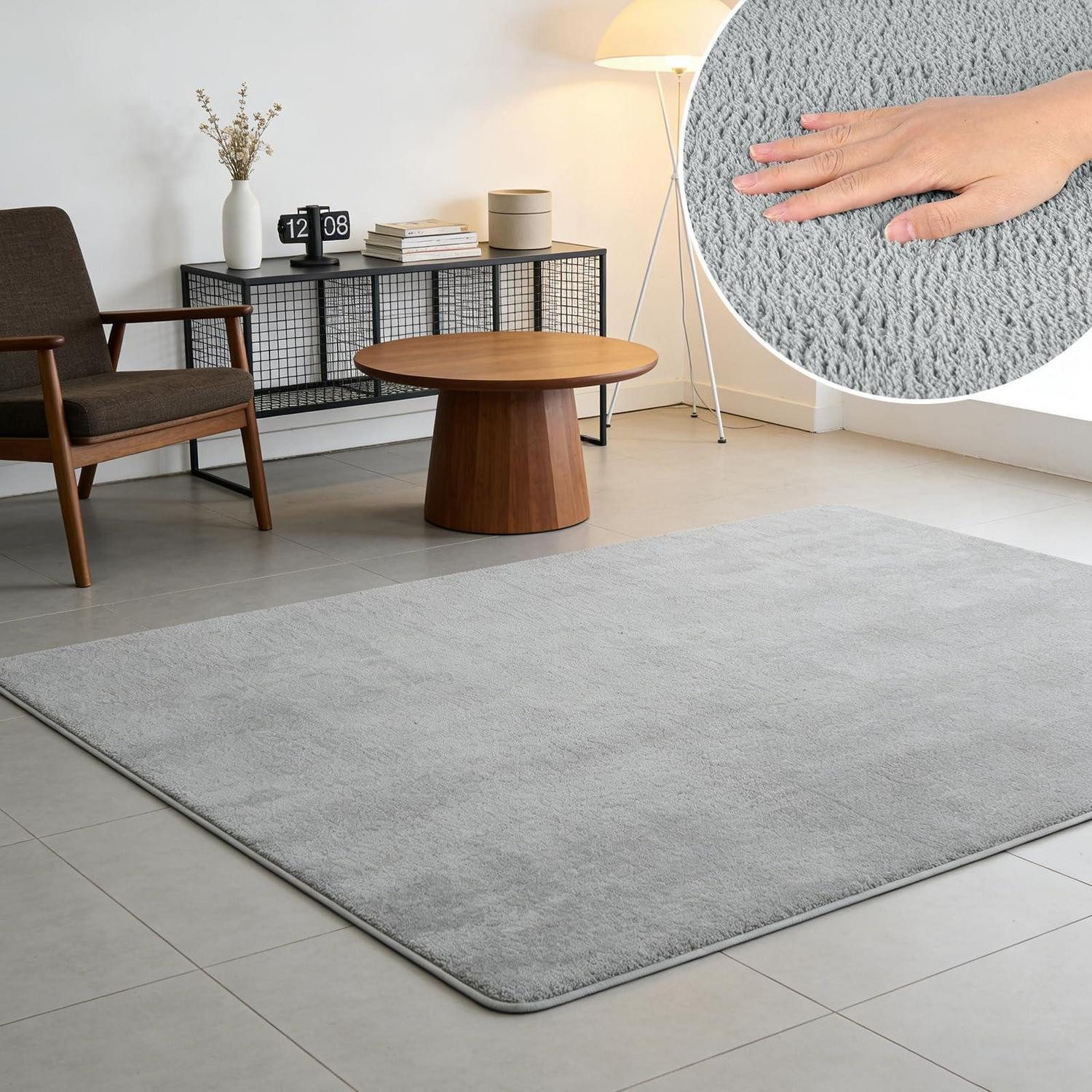 LuxusKollektion Hochflor-Teppich Grauer Flausch Teppich 160x230 cm, rechteckig, Höhe: 10 mm