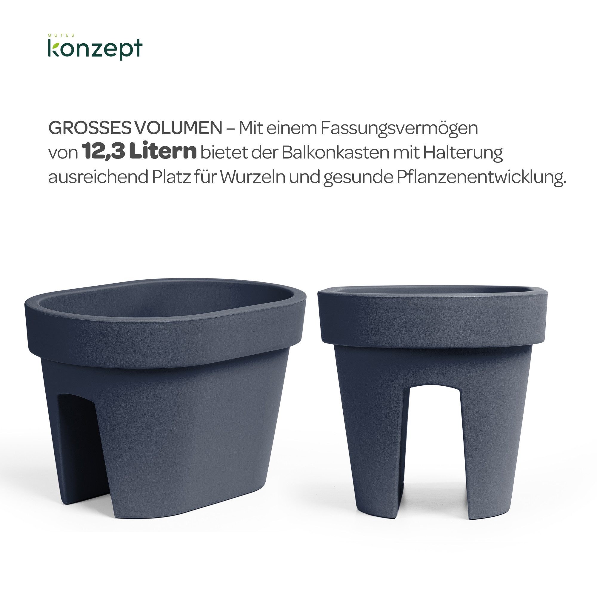KONZEPT Blumenkasten für Balkongeländer, Geprägtem Rand, 12,3 L, Leicht, Rostbeständig, UV-beständig, Verrottungsbeständig, 40 x 27 cm – Bild 4 von 5