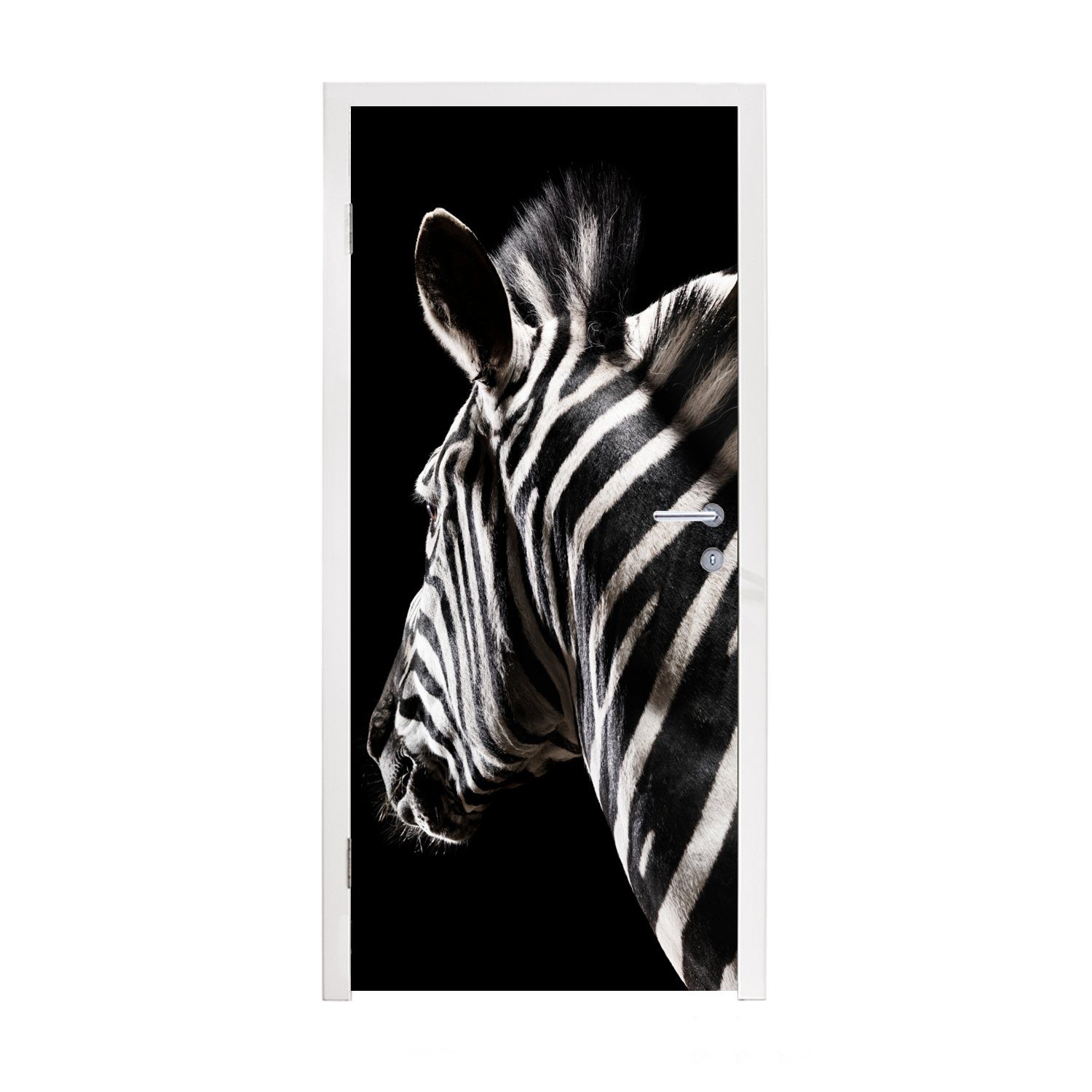 MuchoWow Türtapete Zebra - Tier - Schwarz - Porträt, Matt, bedruckt, (1 St), Fototapete für Tür, Türaufkleber, 75x205 cm