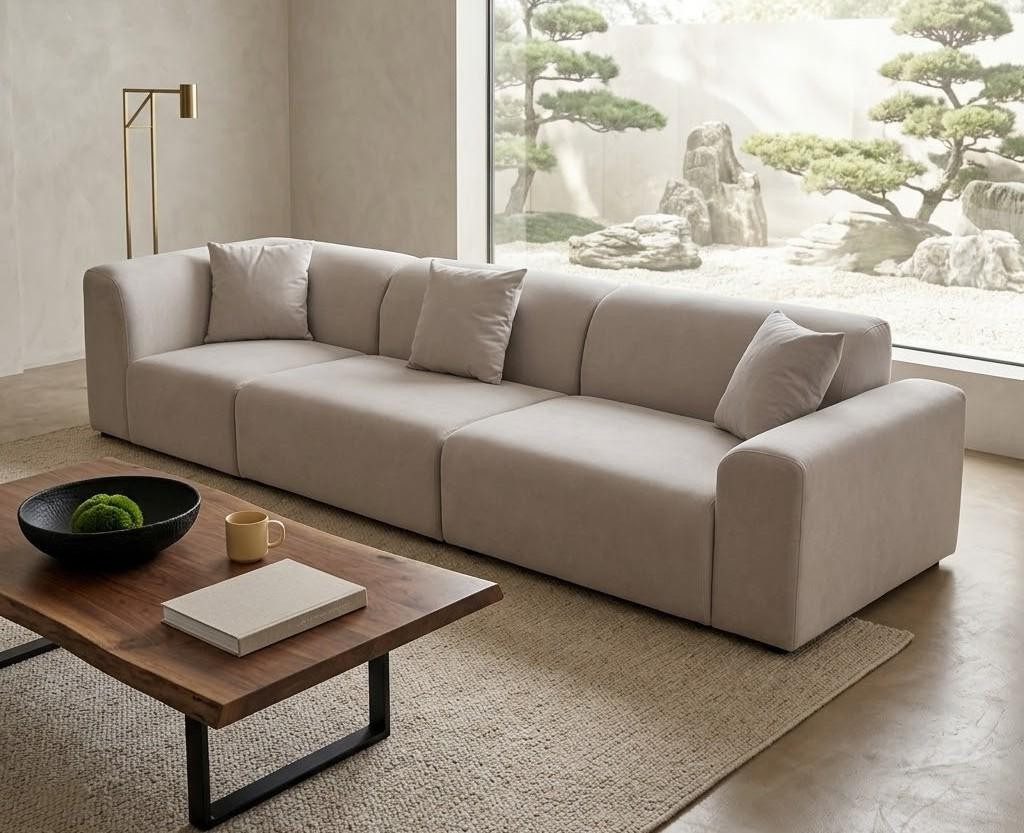 Xlmoebel Big-Sofa Modernes Dreisitzer-Sofa in Braun mit Holzgestell und Kissen, 3 Teile, Made in Europa