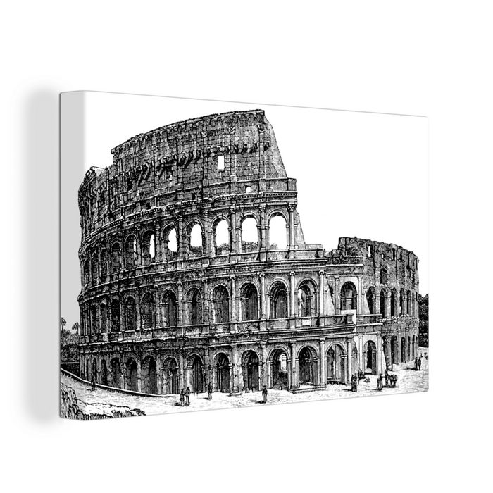 OneMillionCanvasses® Leinwandbild Illustration des antiken Kolosseums - schwarz und weiß (1 St) Wandbild Leinwandbilder Aufhängefertig Wanddeko AV10606