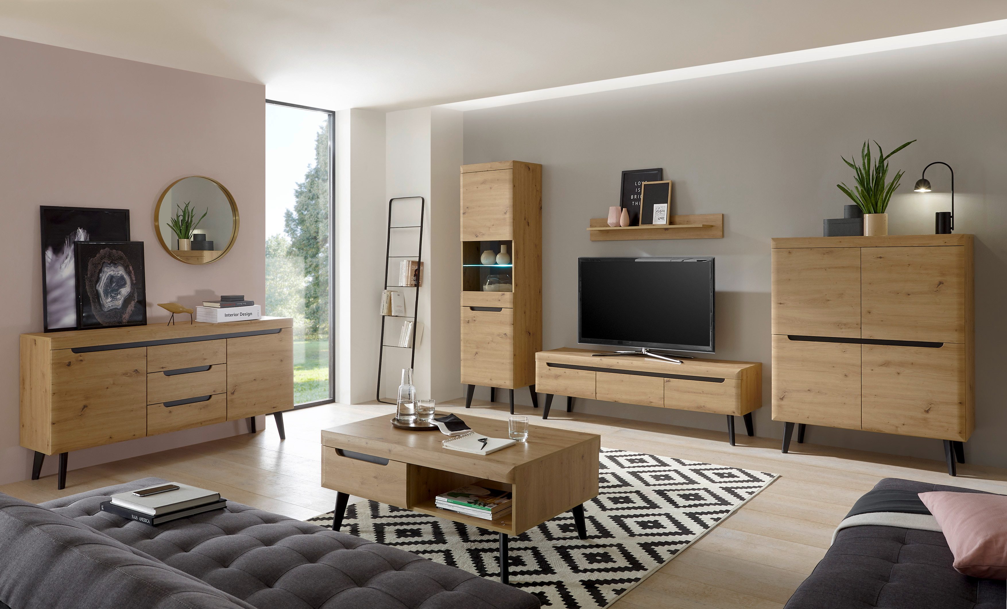 99rooms Wohnwand Tasania, (Set (6-St), Wohnmöbel), mit viel Stauraum, wahlweise mit LED-Beleuchtung