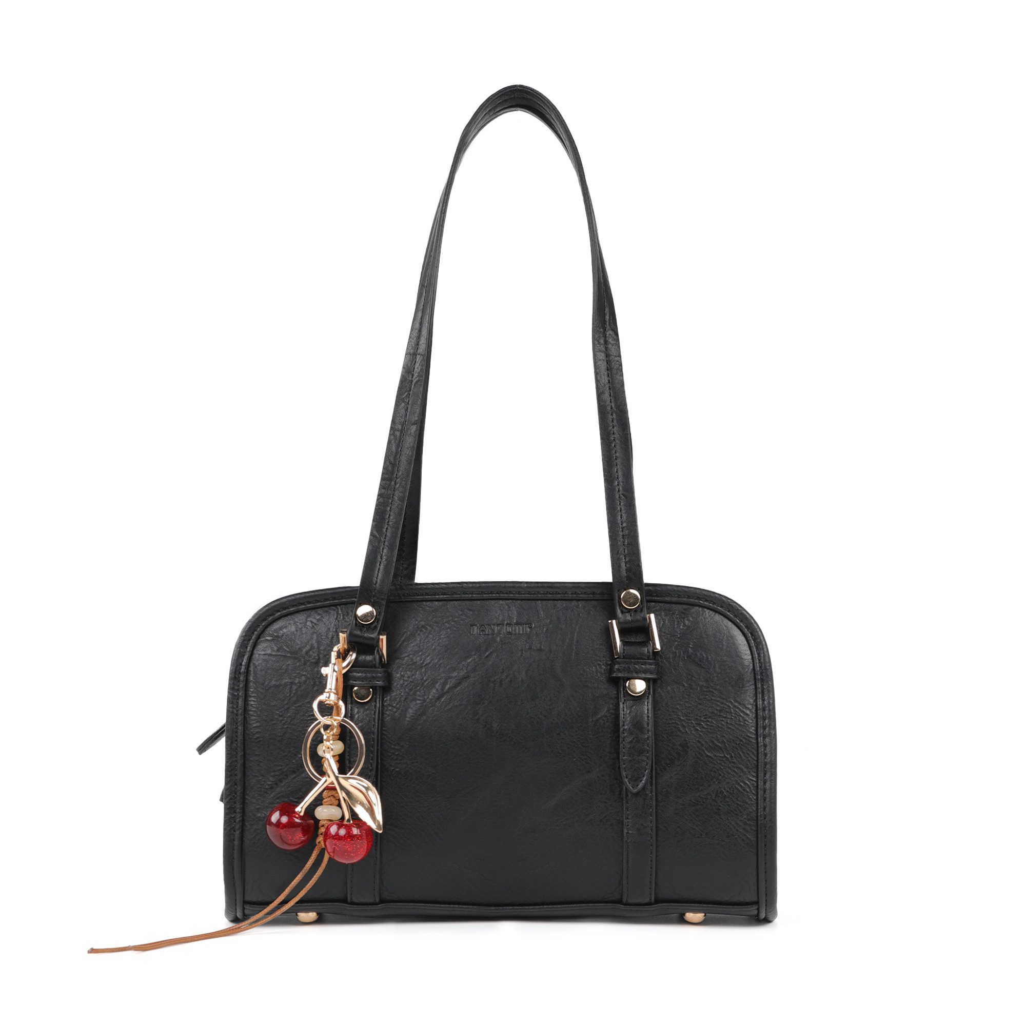 TANTOMI Handtasche Damen Umhängetasche Klein mit Kirsch-Anhänger, Elegant Shoulder Bag Schultertasche Damen Boston Tasche